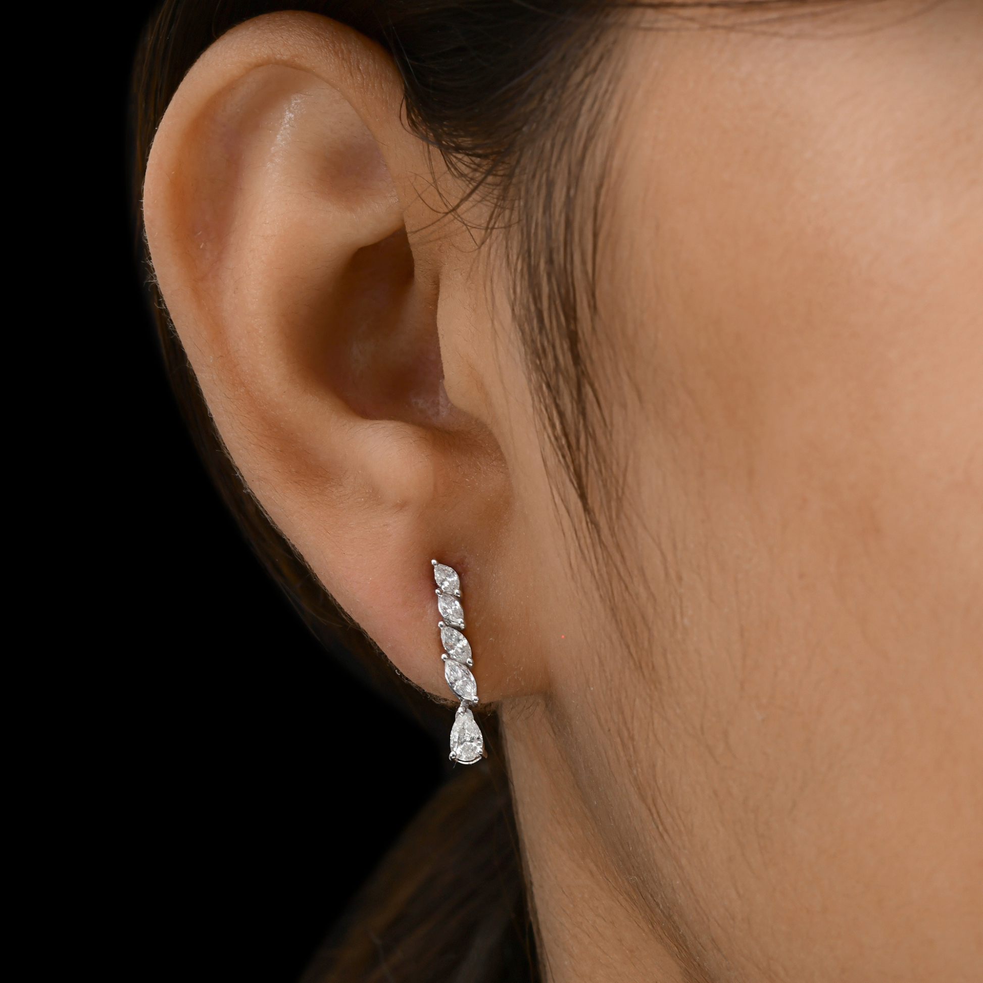 Certified Marquise Cut Graduated Diamond Drop Gold Earrings