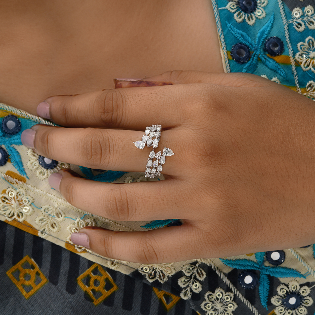 1.85 Carat Certified Natural Diamond Gold Bypass Ring