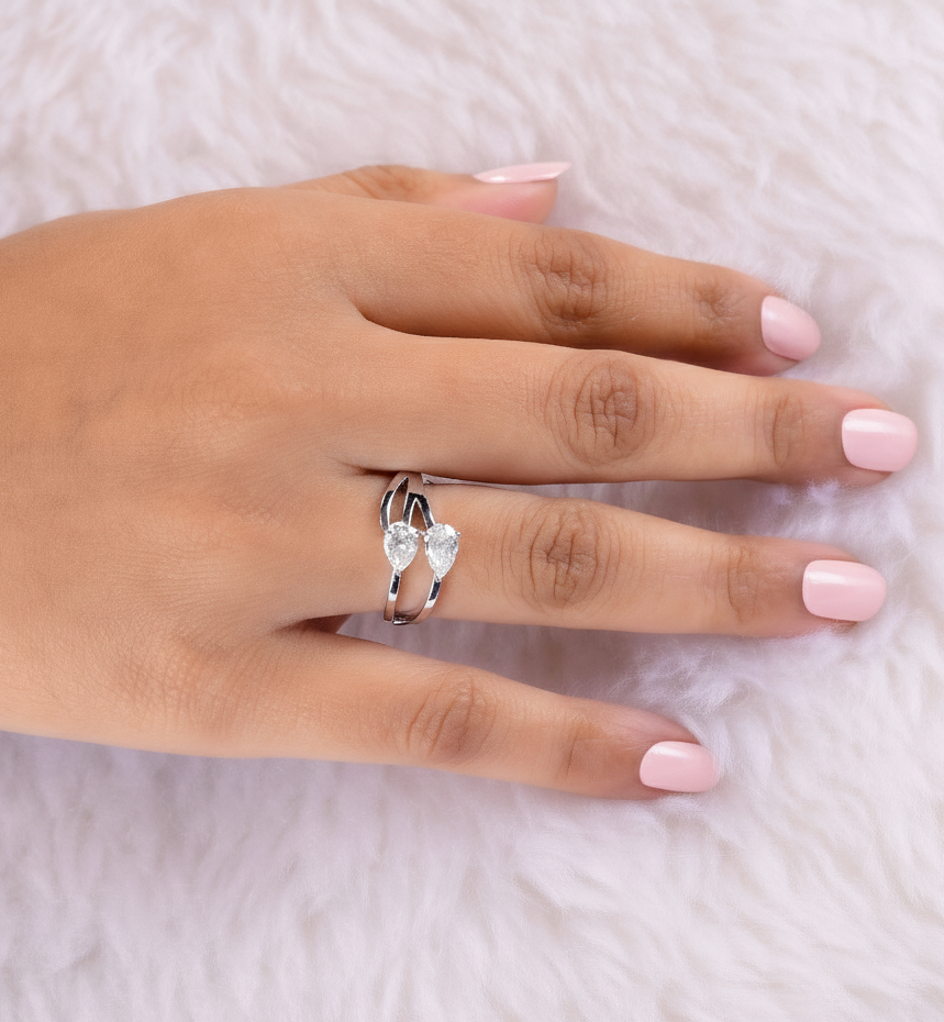 Delicate Two Stone 1.05Ct SI/HI Diamond Band Fine Gold Ring