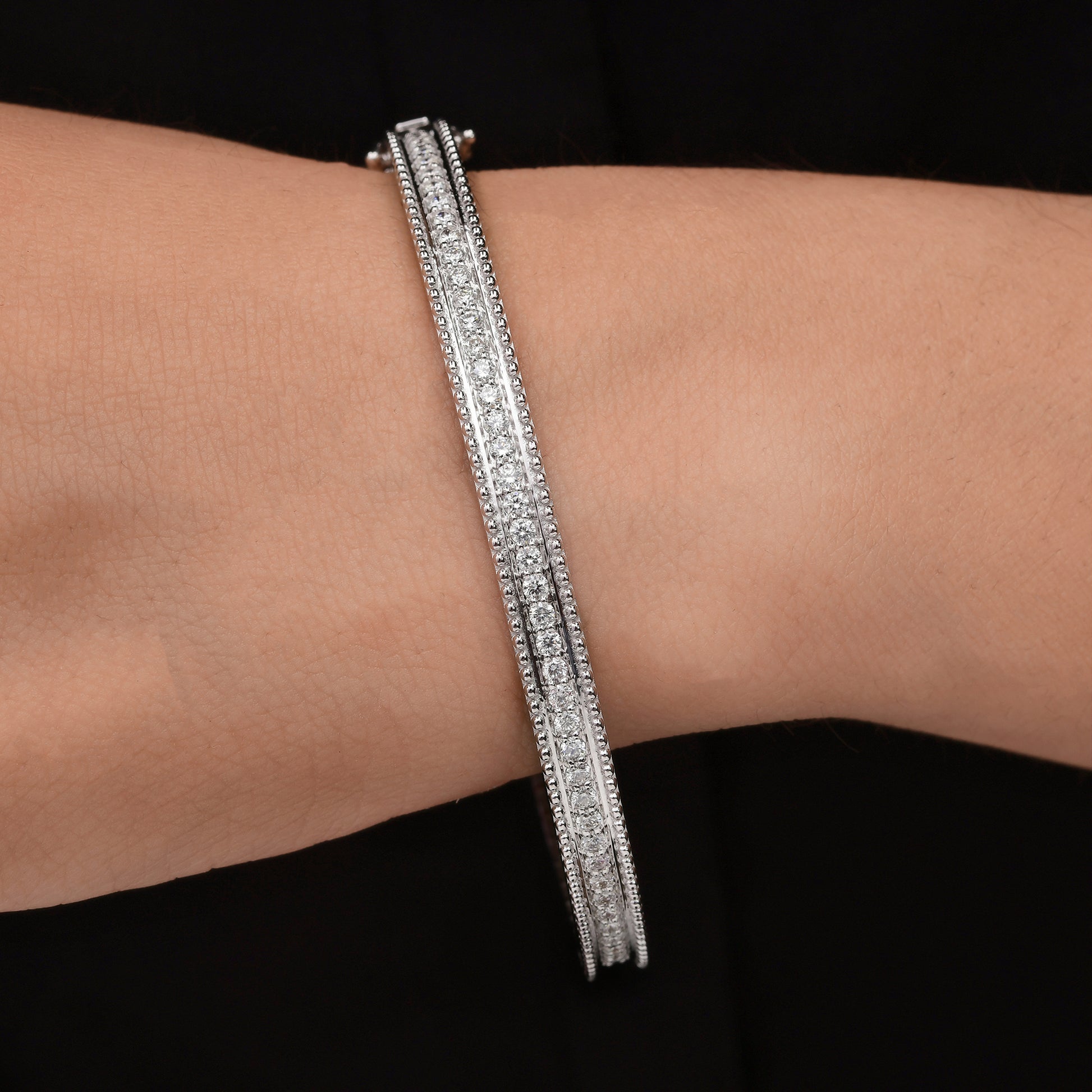 1.28Ct Natural Diamond Wedding Women Bangle Bracelet In Solid Gold