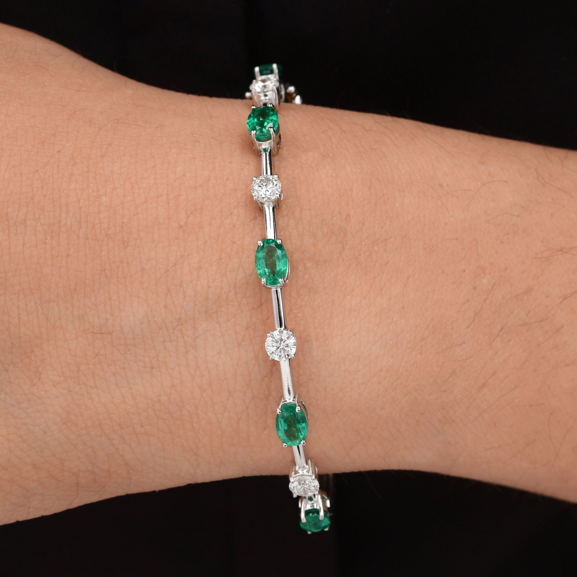 3.34Tcw Zambian Emerald Diamond Bridal Solid Gold Bangle Bracelet