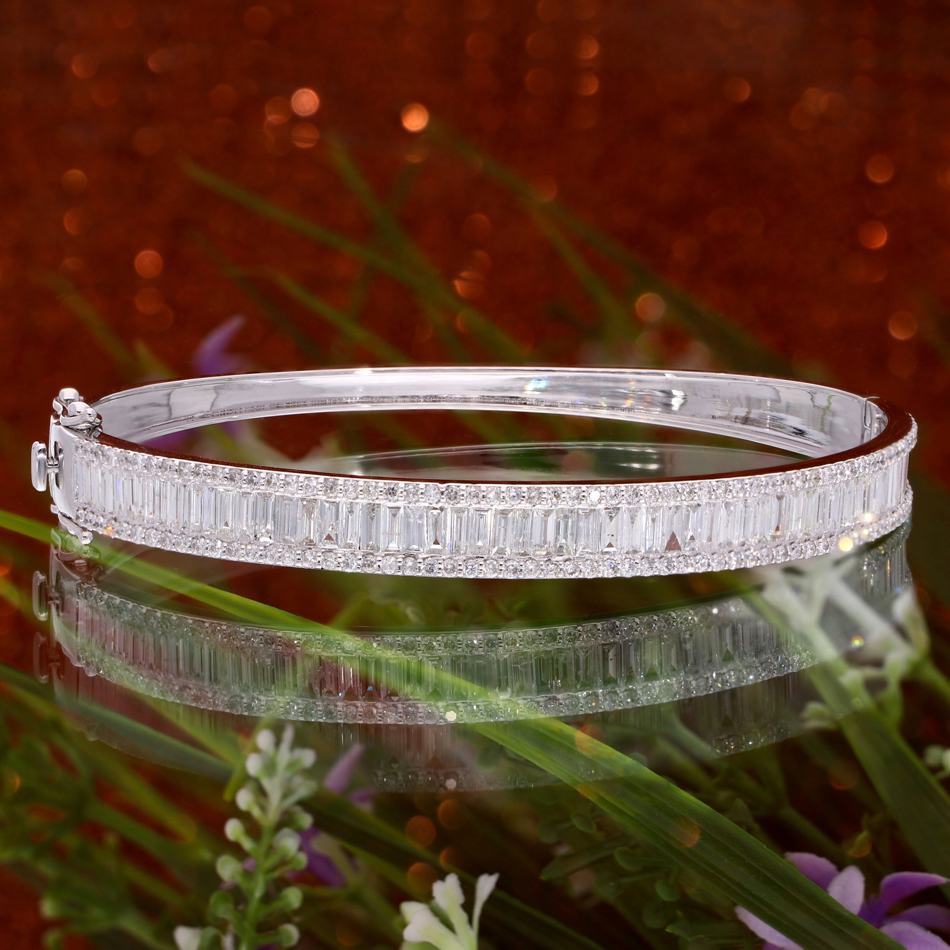 3.80Ct Solid Gold Natural SI/H Baguette Diamond Wedding Bangle Bracelet For Women