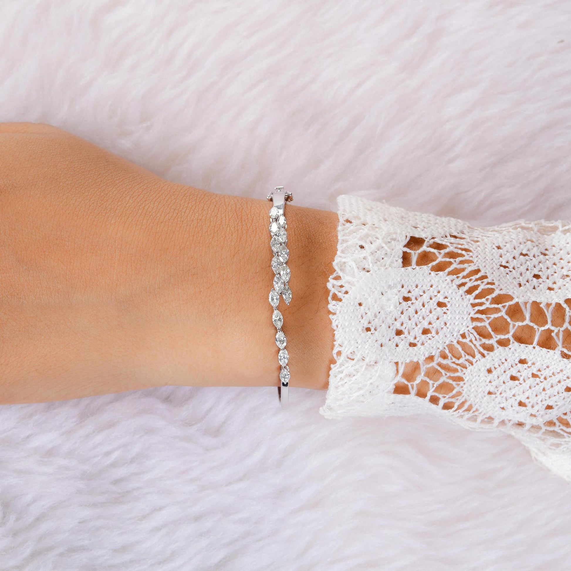 2.4Ct Marquise Cut Diamond Open Cuff Bracelet In Solid Gold For Wife