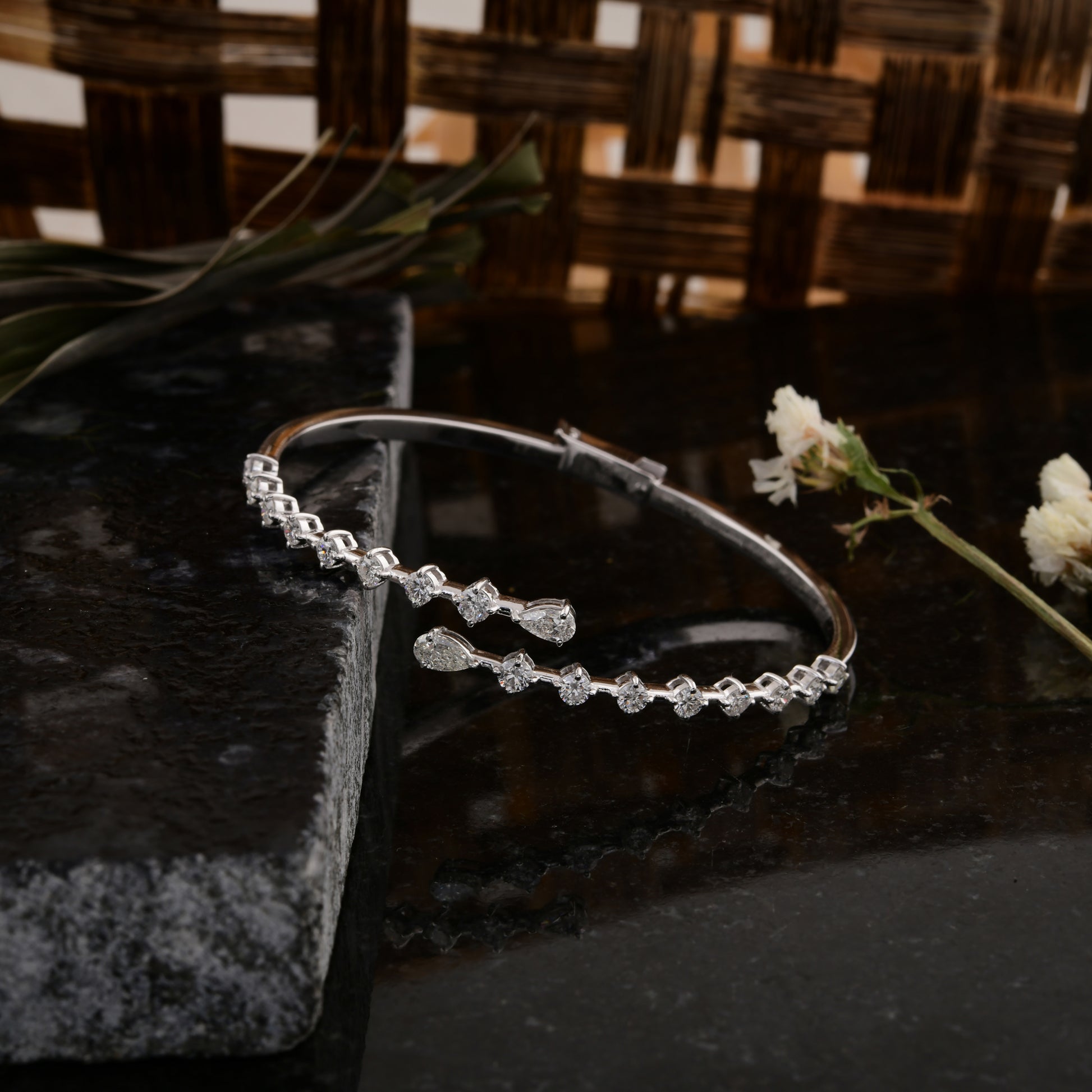 Open Cuff 1.80 Carat Natural Diamond Gold Bangle Bracelet