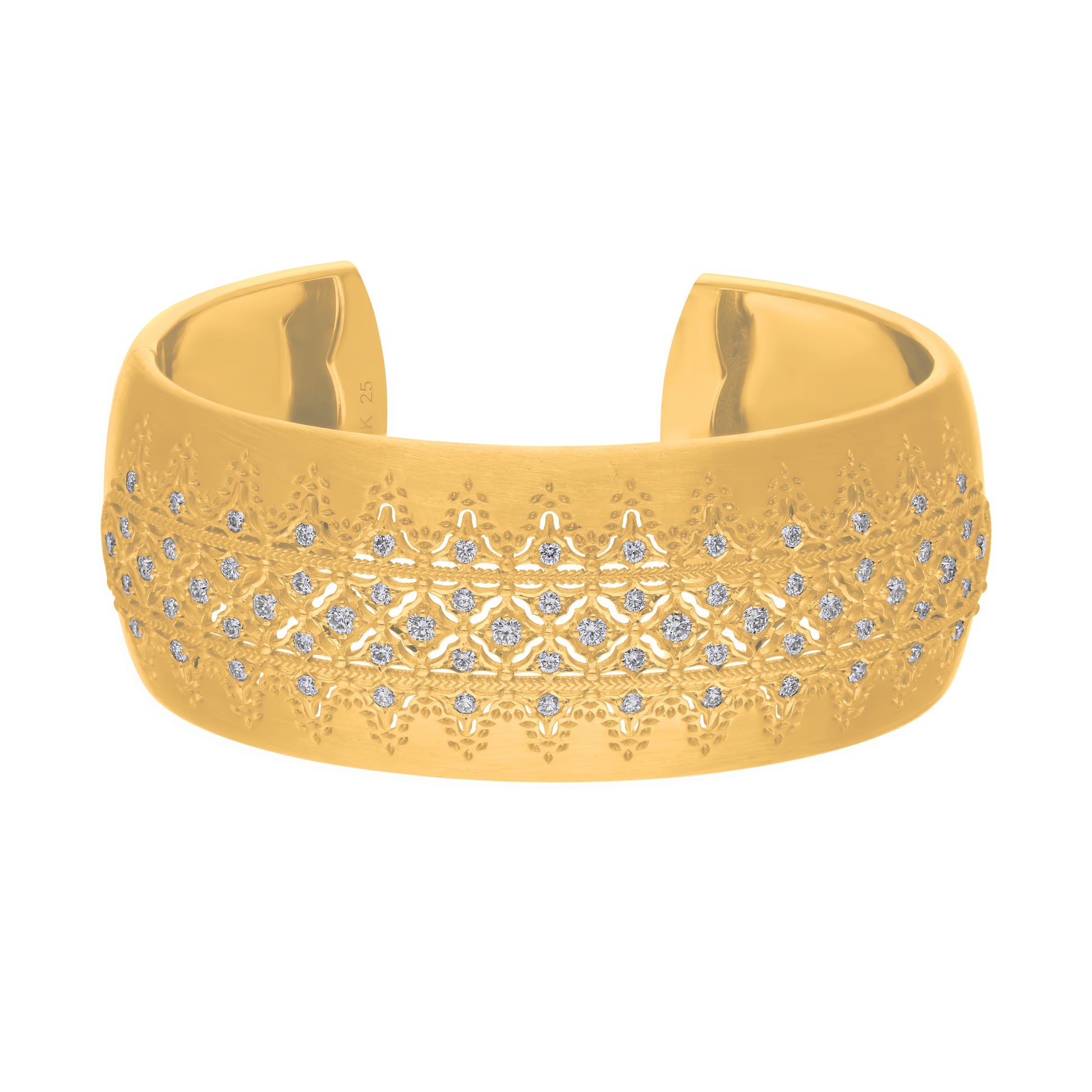 1.51 Carat Round Cut Natural Diamond Cuff Bangle Bracelet in Fine Gold