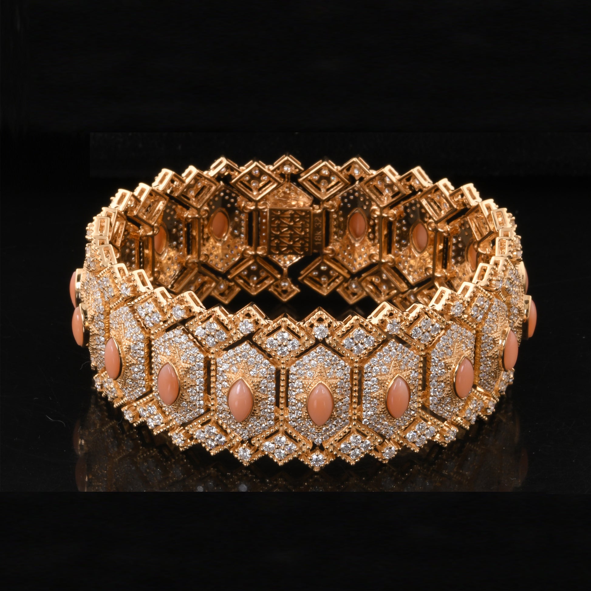 Exquisite Coral Gemstone and Natural Diamond Statement Bracelet