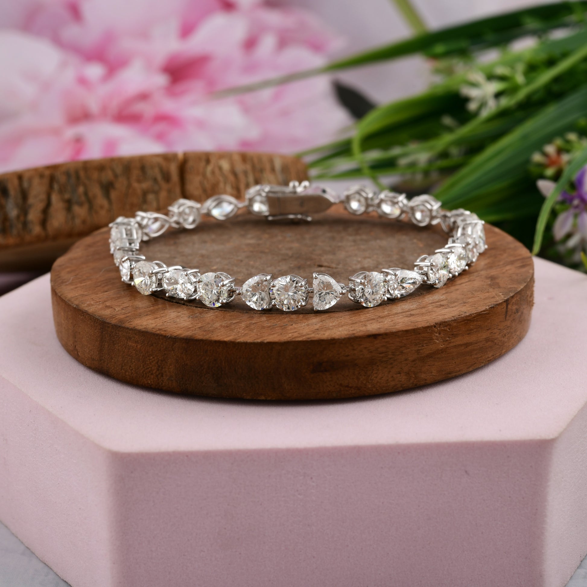 Fine Gold Genuine Multi Cut Natural Diamond Tennis Bracelet