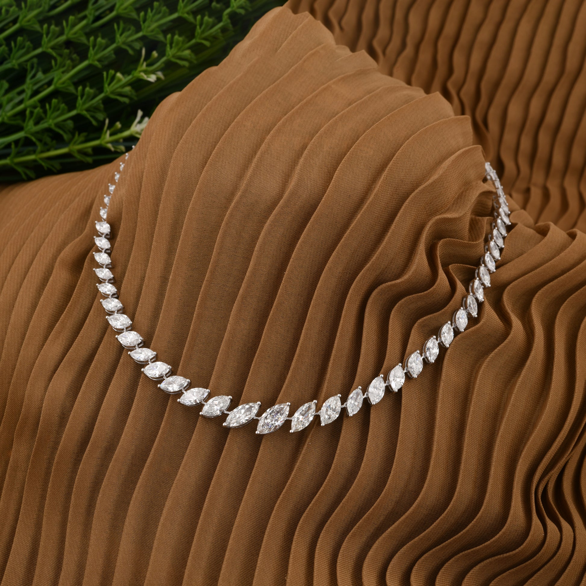 Genuine Fine Gold Natural Marquise Cut Diamond Wedding Chain Necklace