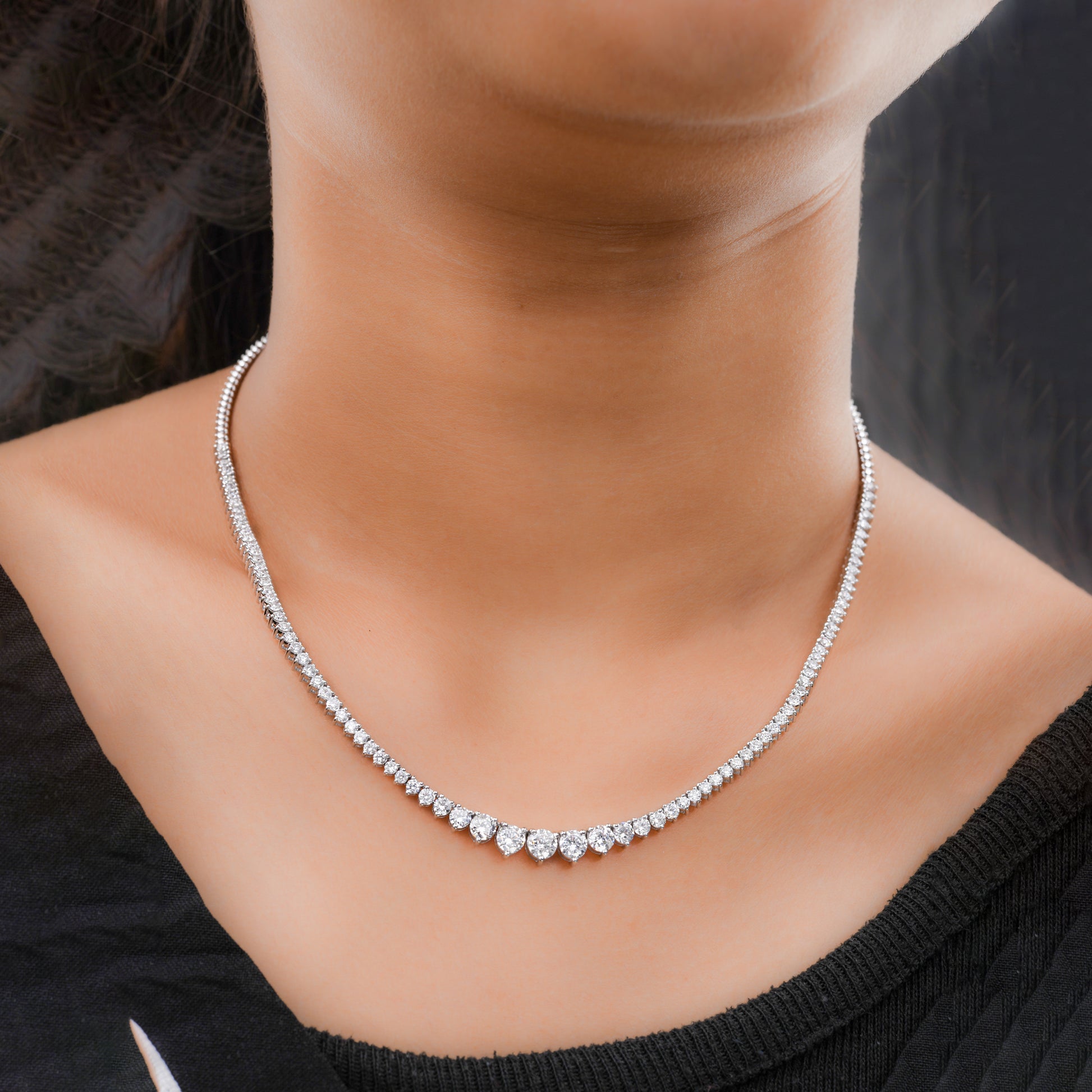Natural SI Clarity HI Color Round Diamond Tennis Chain Necklace
