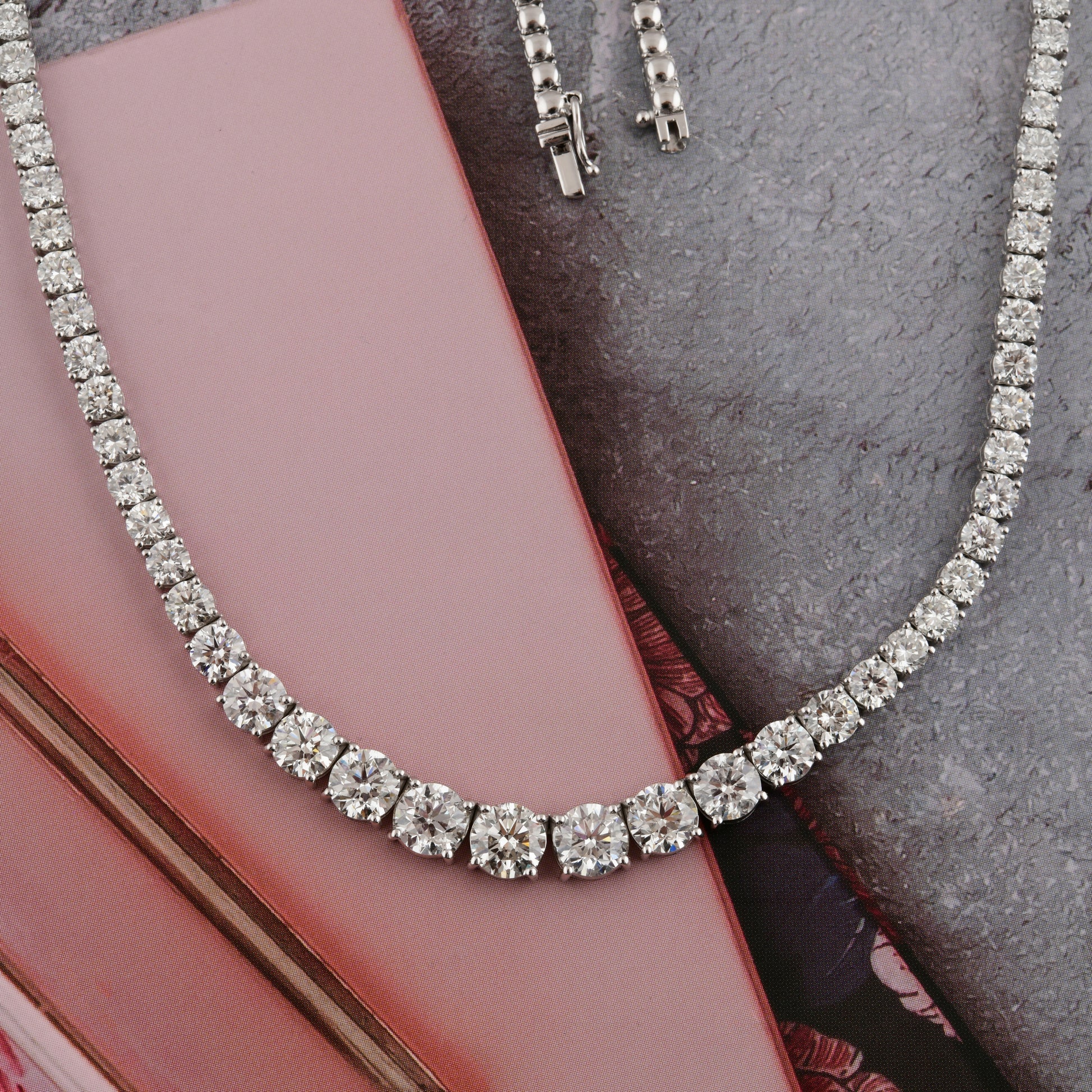 Round Brilliant Cut Natural Diamond Graduated Tennis Chain Necklace