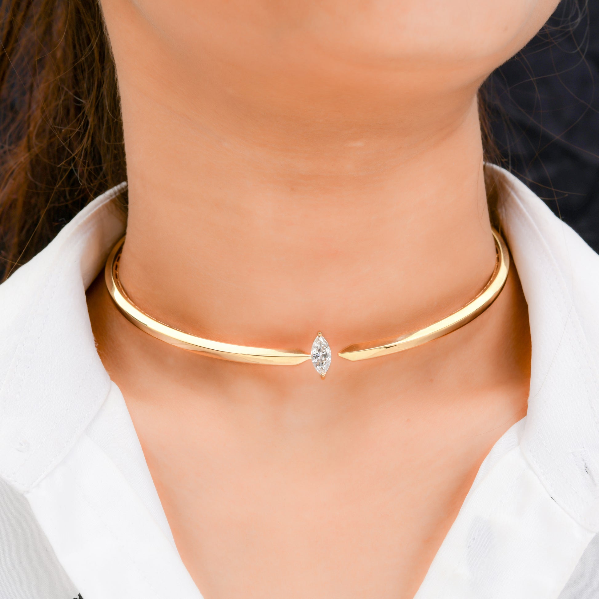 Dainty 1.03 Ct. Marquise Cut Solitaire Diamond Choker Necklace