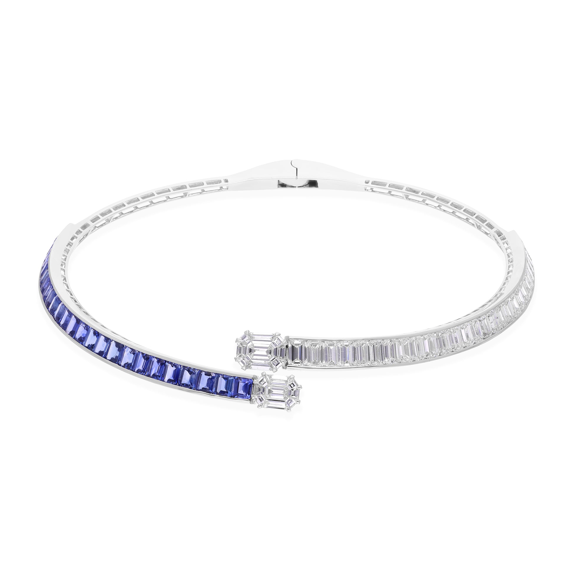 Exclusive Natural Blue Sapphire Gemstone and Diamond Fine Gold Choker Necklace