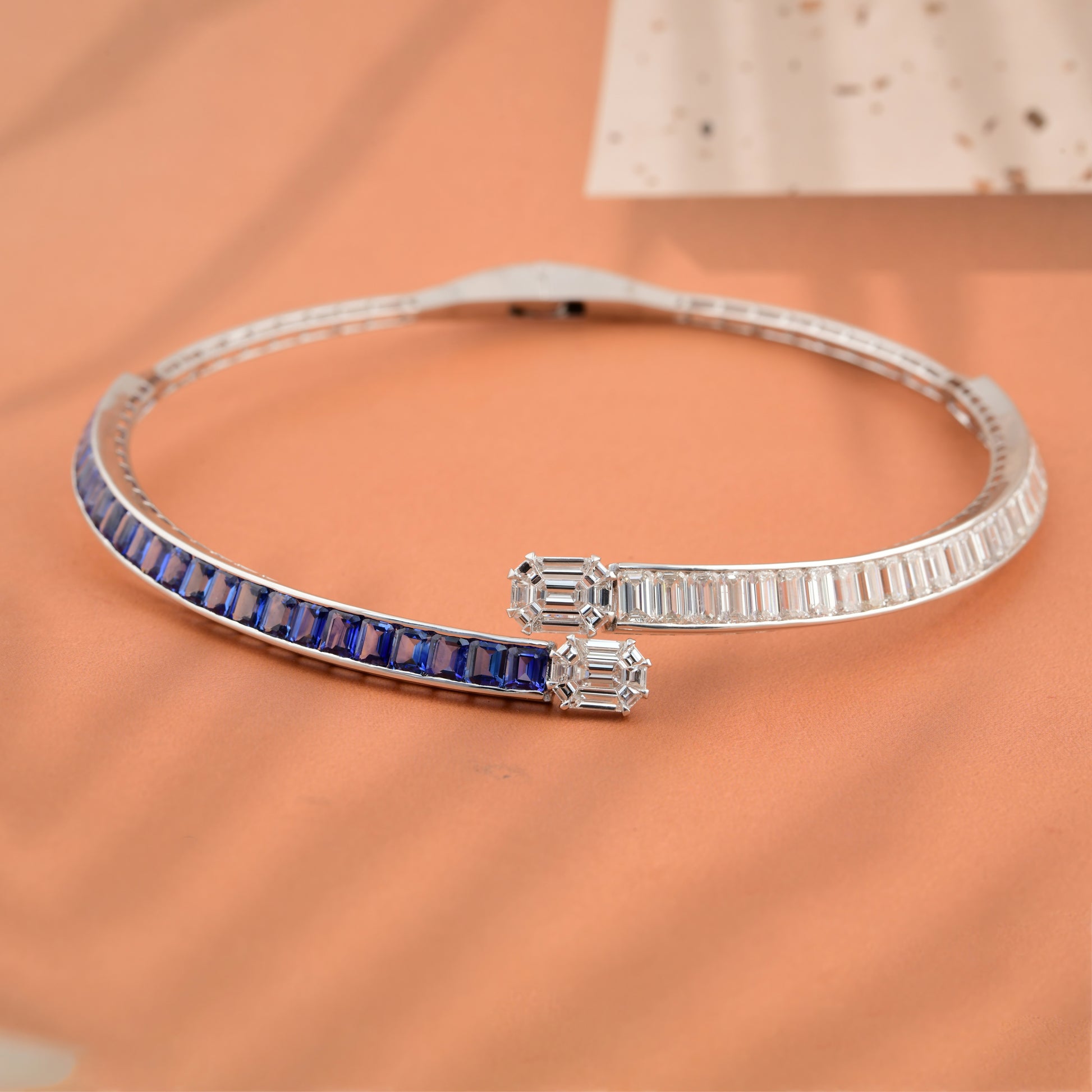 Exclusive Natural Blue Sapphire Gemstone and Diamond Fine Gold Choker Necklace