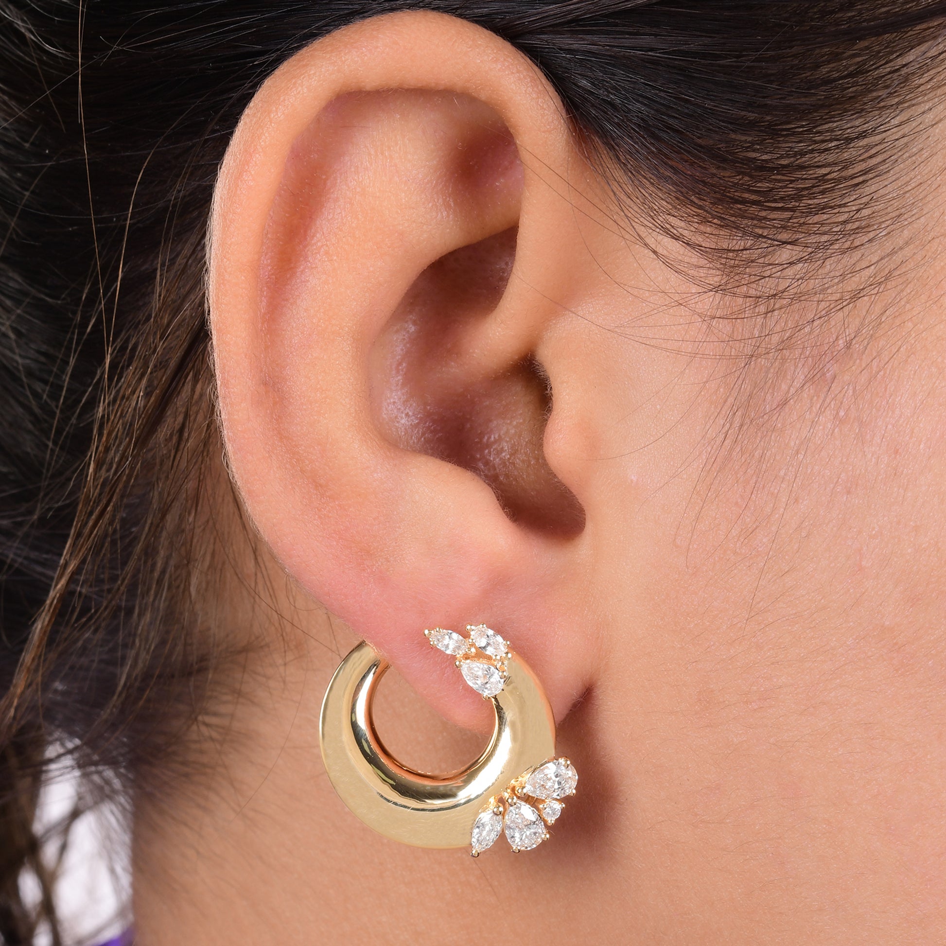 1.40 Ct H/SI Diamond Crescent Moon Huggie Earrings