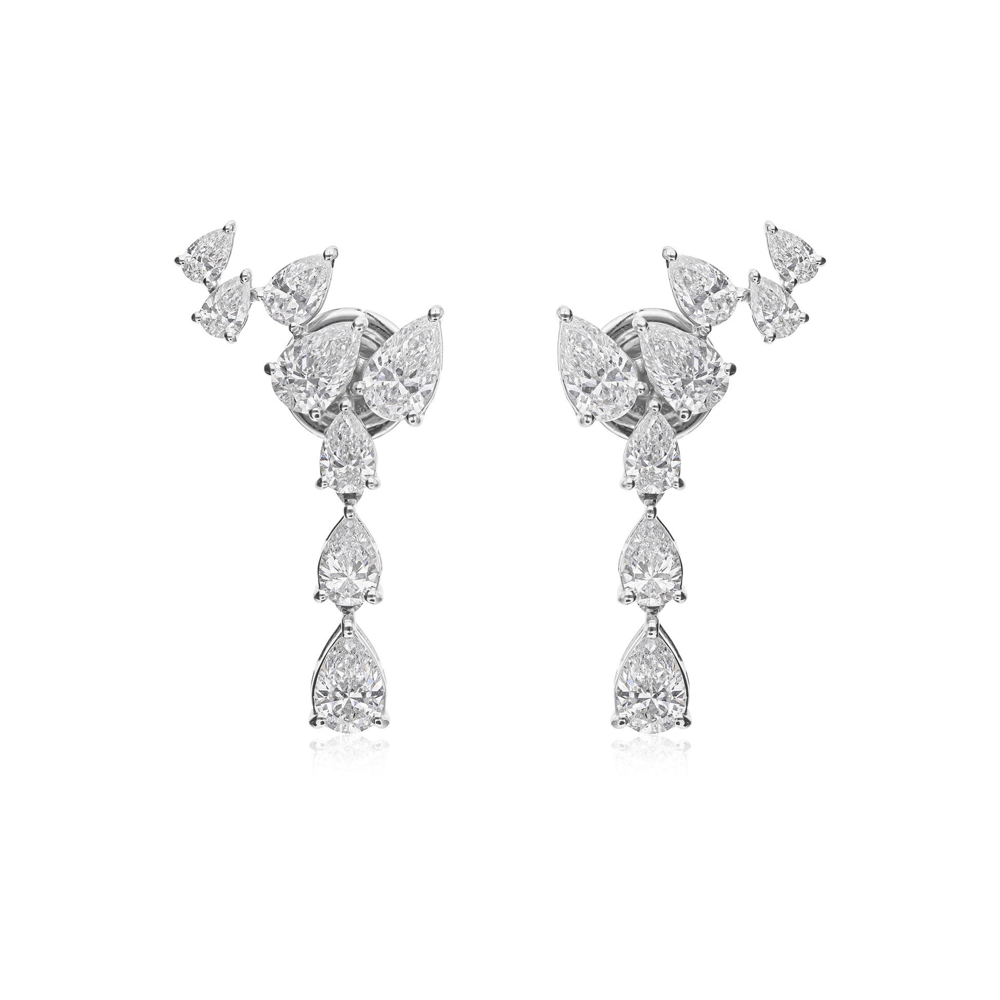 Natural Diamond Pear Cut Cluster Climber Stud Earrings