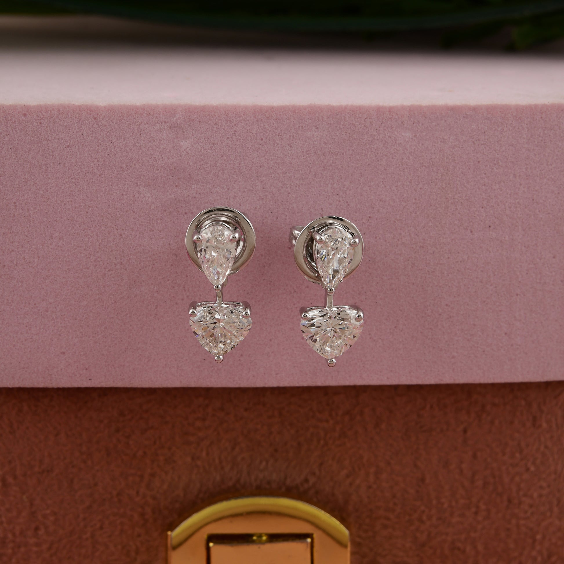 Fine Gold Two Stone 2.06Ct Natural Diamond Mixed Cut Stud Earrings