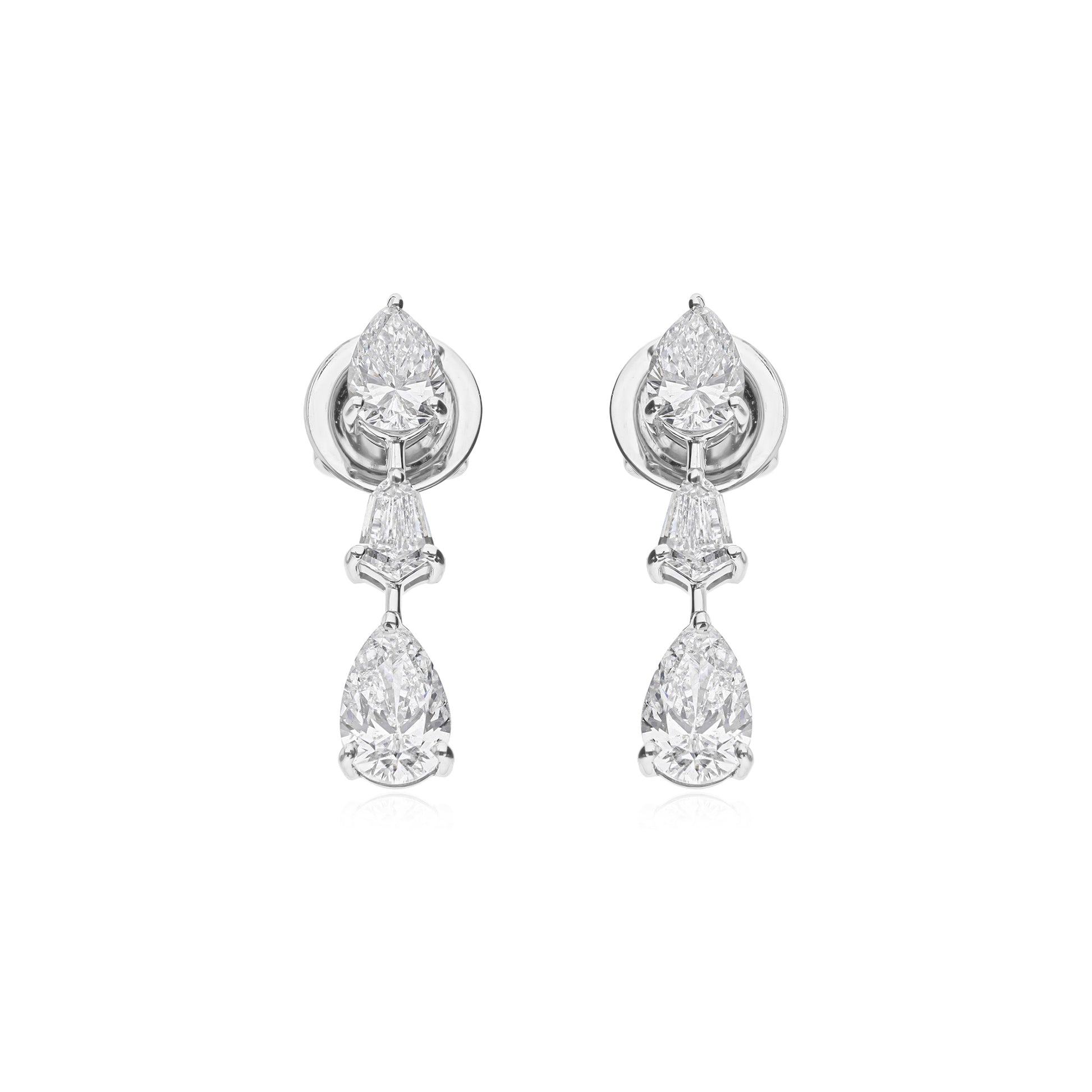 Three Stone Pear Cut Natural Diamond Stud Earrings