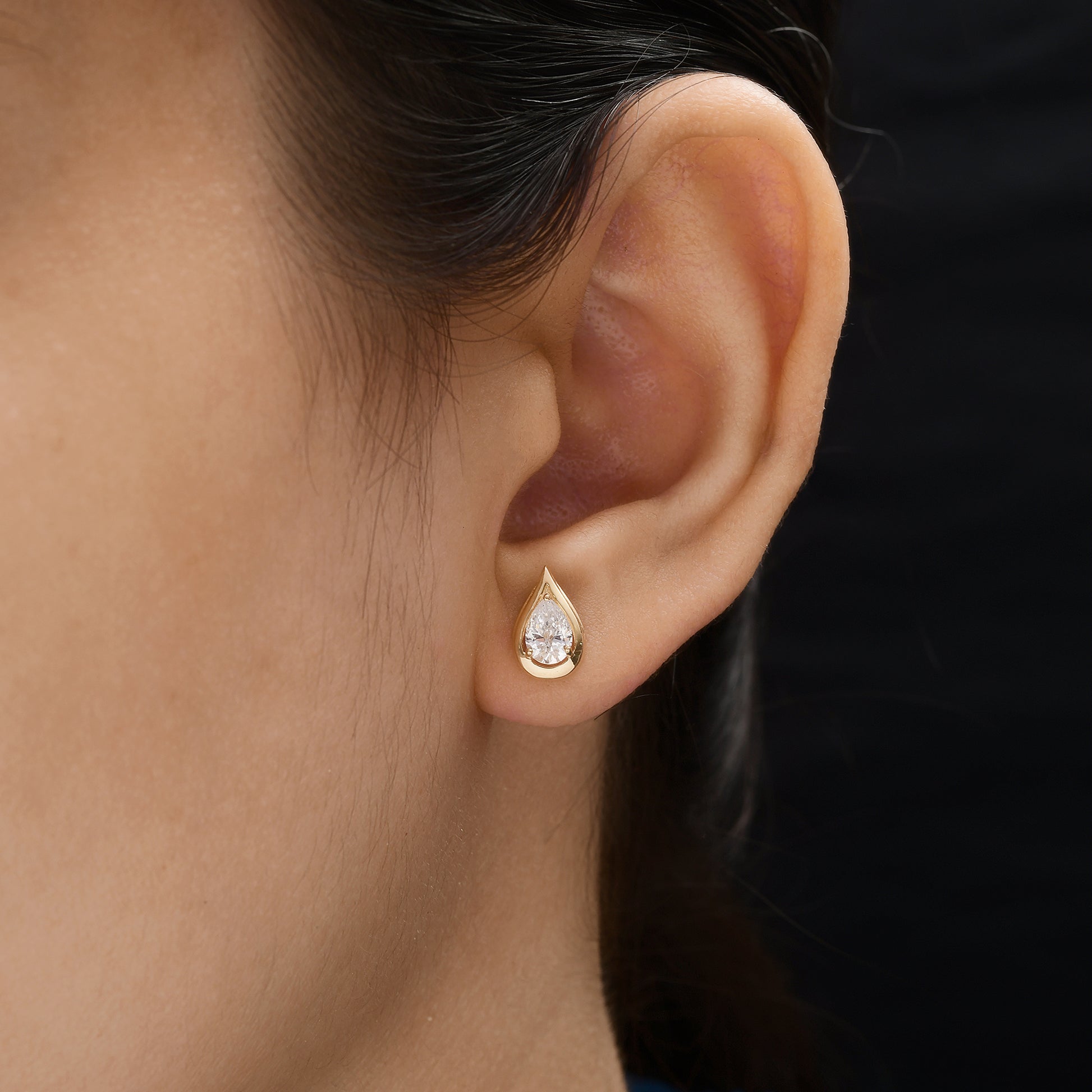 Fine Gold Teardrop Pear Cut 0.73Ct Solitaire Diamond Push Back Stud Earrings