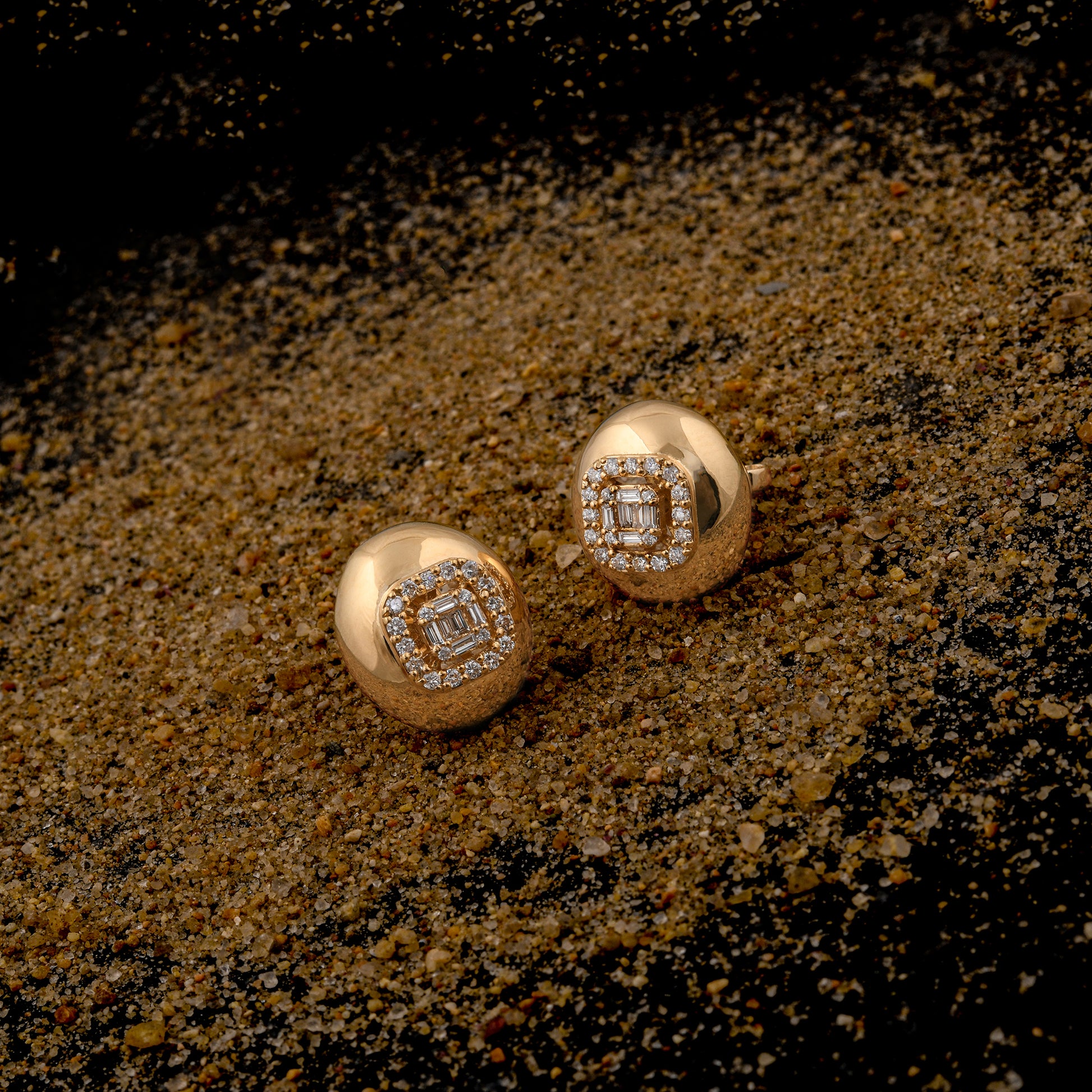 SI/HI Baguette Round Diamond Oval Solid Gold Stud Earrings