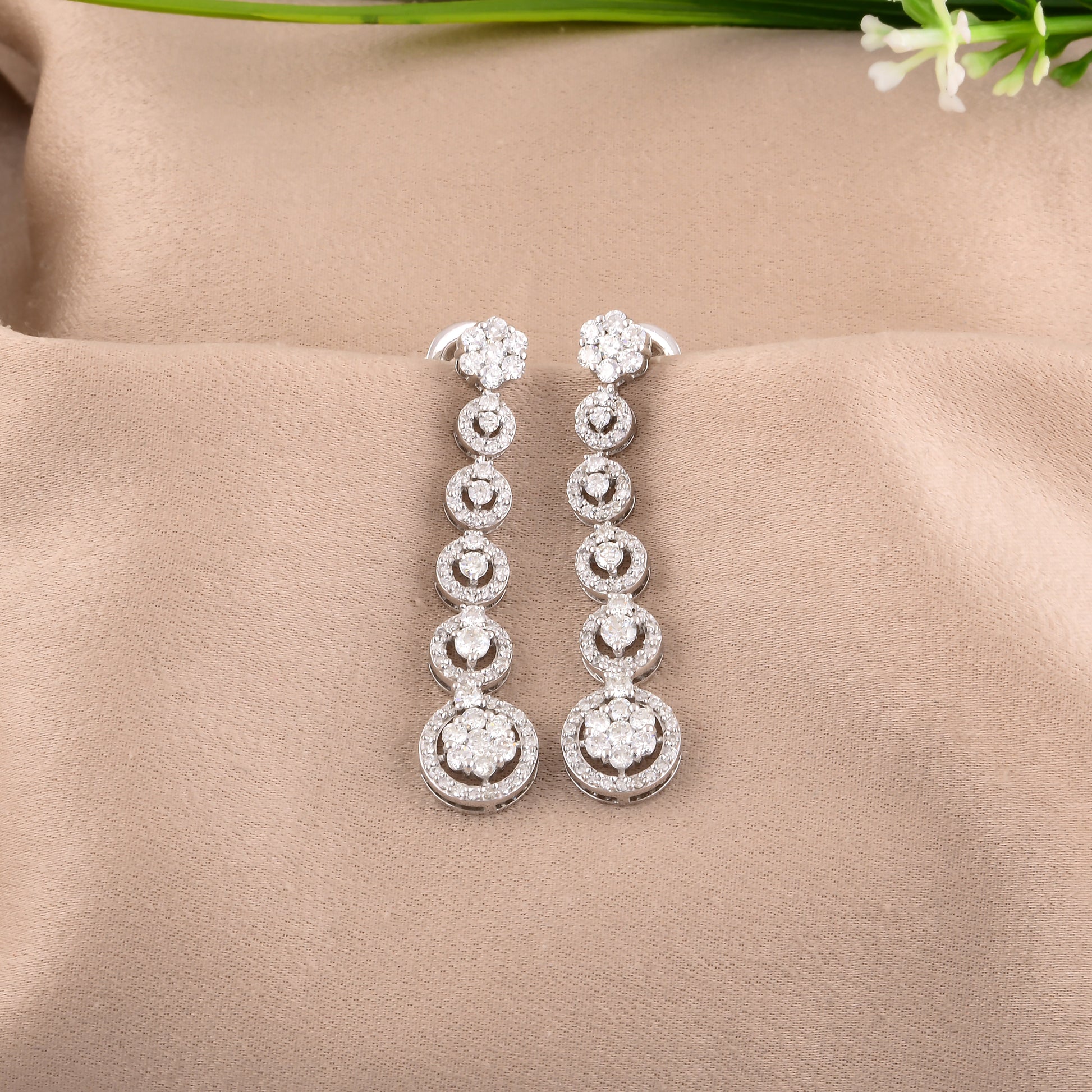 1.62 Ct Natural SI/H Pave Diamond Drop & Dangle Earrings