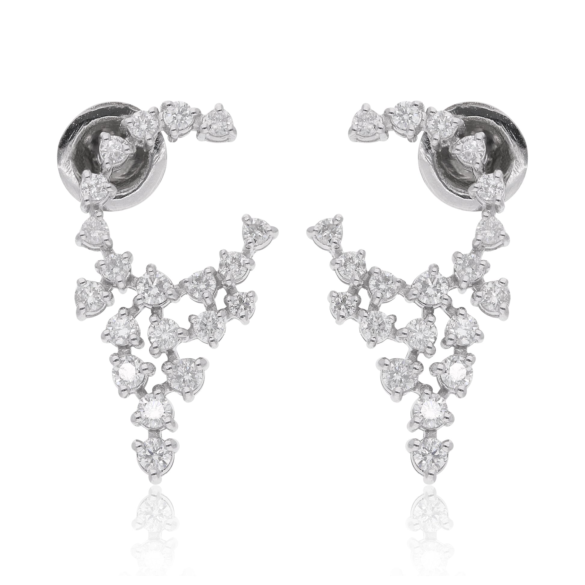 1.17 Carat Pear Shaped Diamond Gold Earrings with Floral Cluster Design