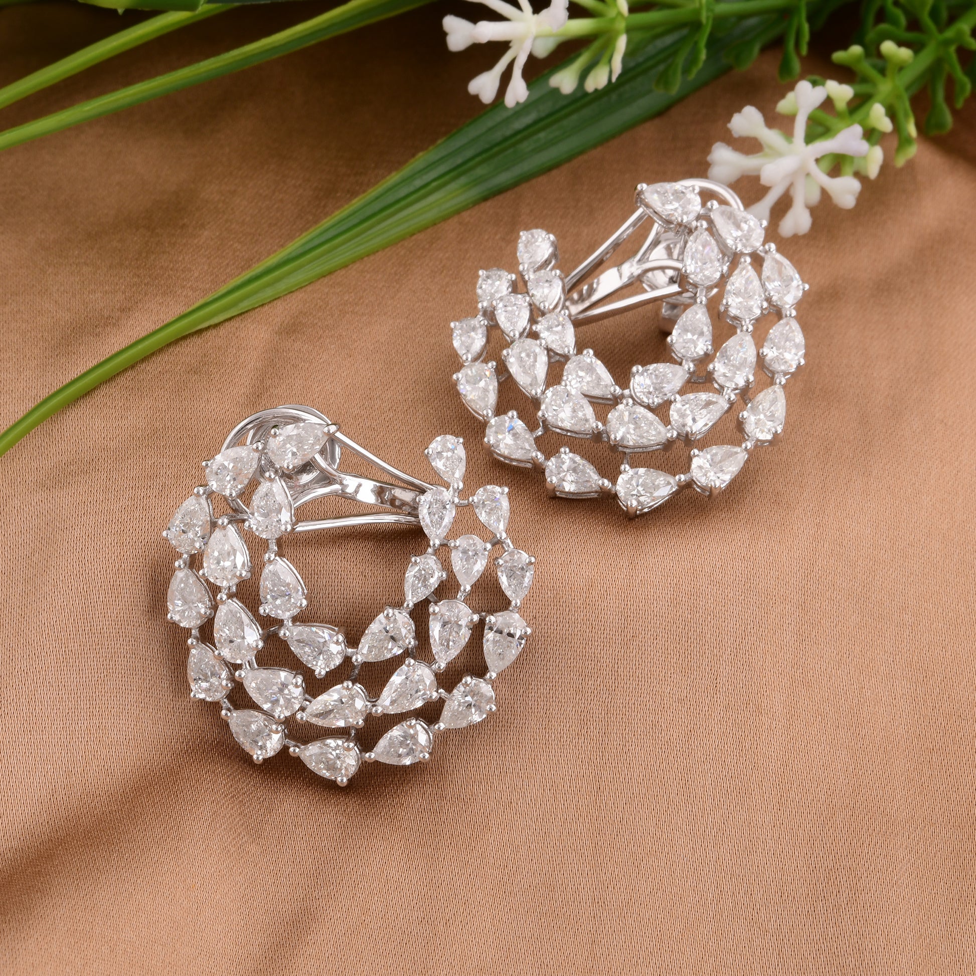 7.75 Carat Pear Shape Hoop Earrings in Gold Natural Diamond Jewelry