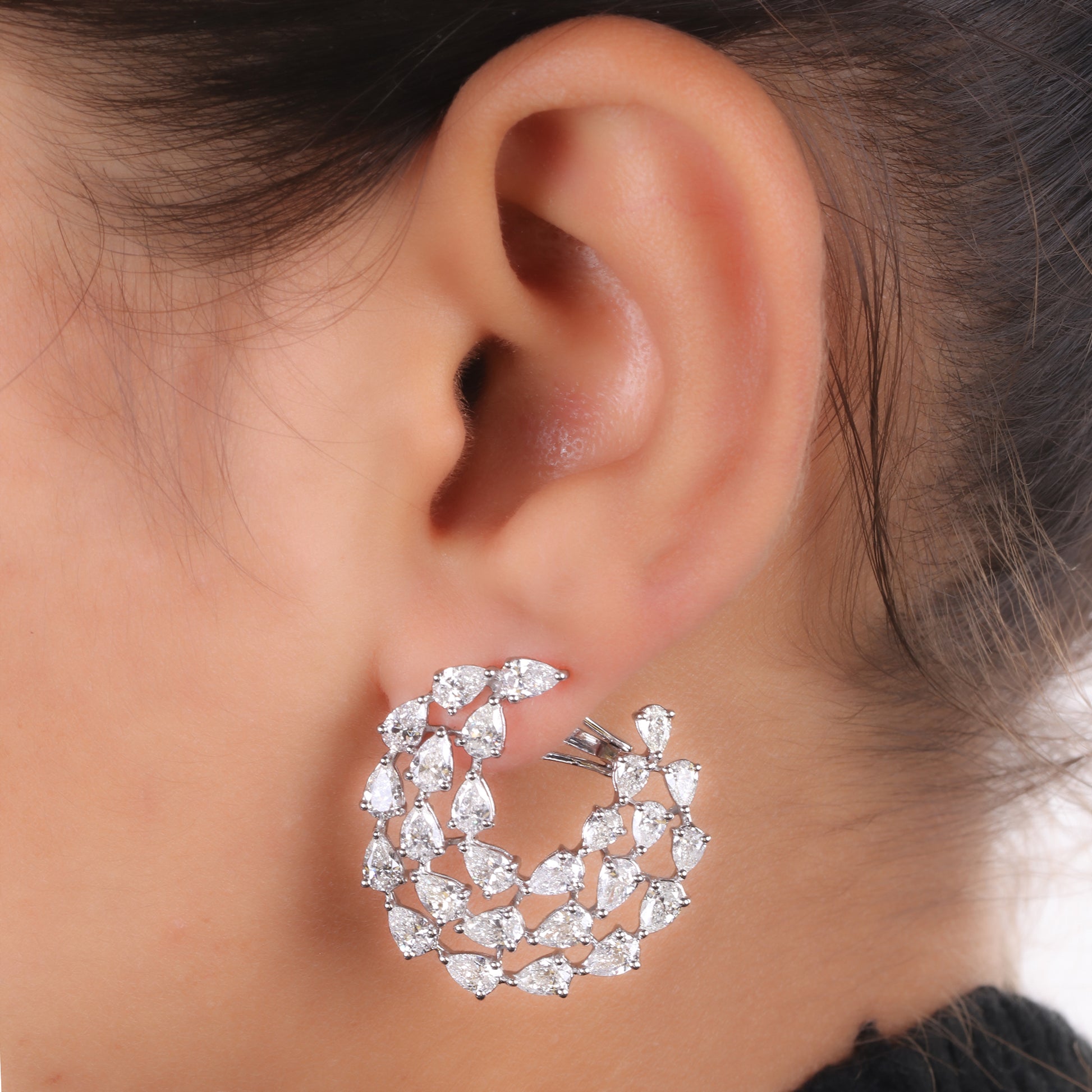 7.75 Carat Pear Shape Hoop Earrings in Gold Natural Diamond Jewelry