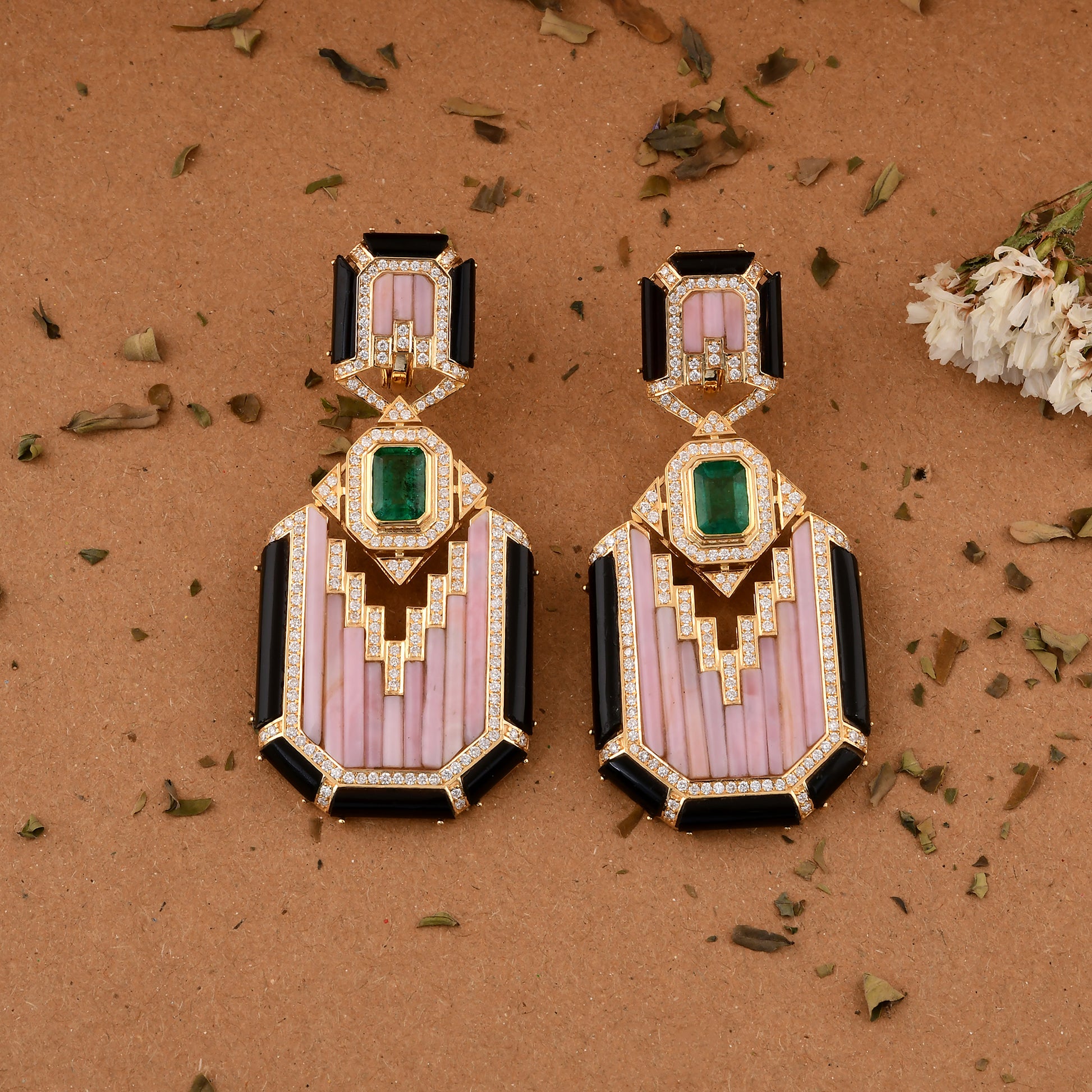Vintage Inspired Multi Gemstone Diamond Statement Dangle Earrings