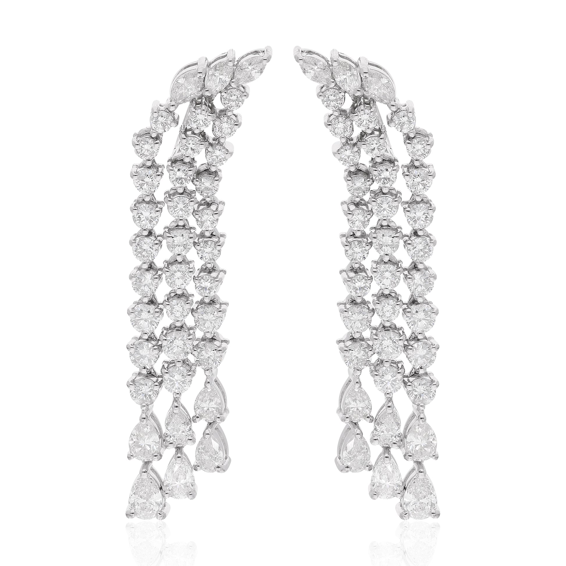 3.82 Carat Mixed Shape Natural Diamond Chandelier Dangle Drop Gold Earrings