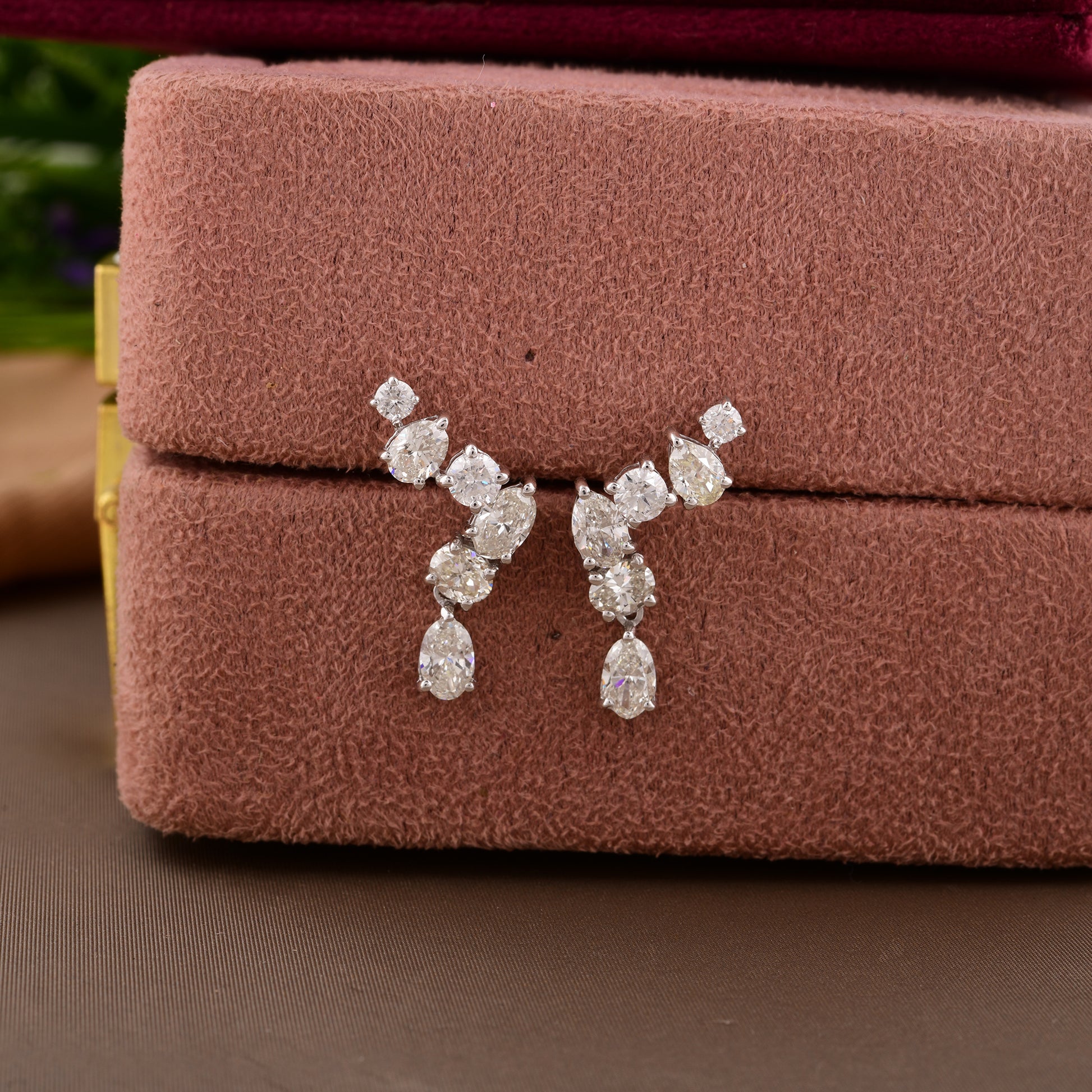 Luxe Multi Shape Fine Gold Diamond Prong Set Push Back Drop Earrings