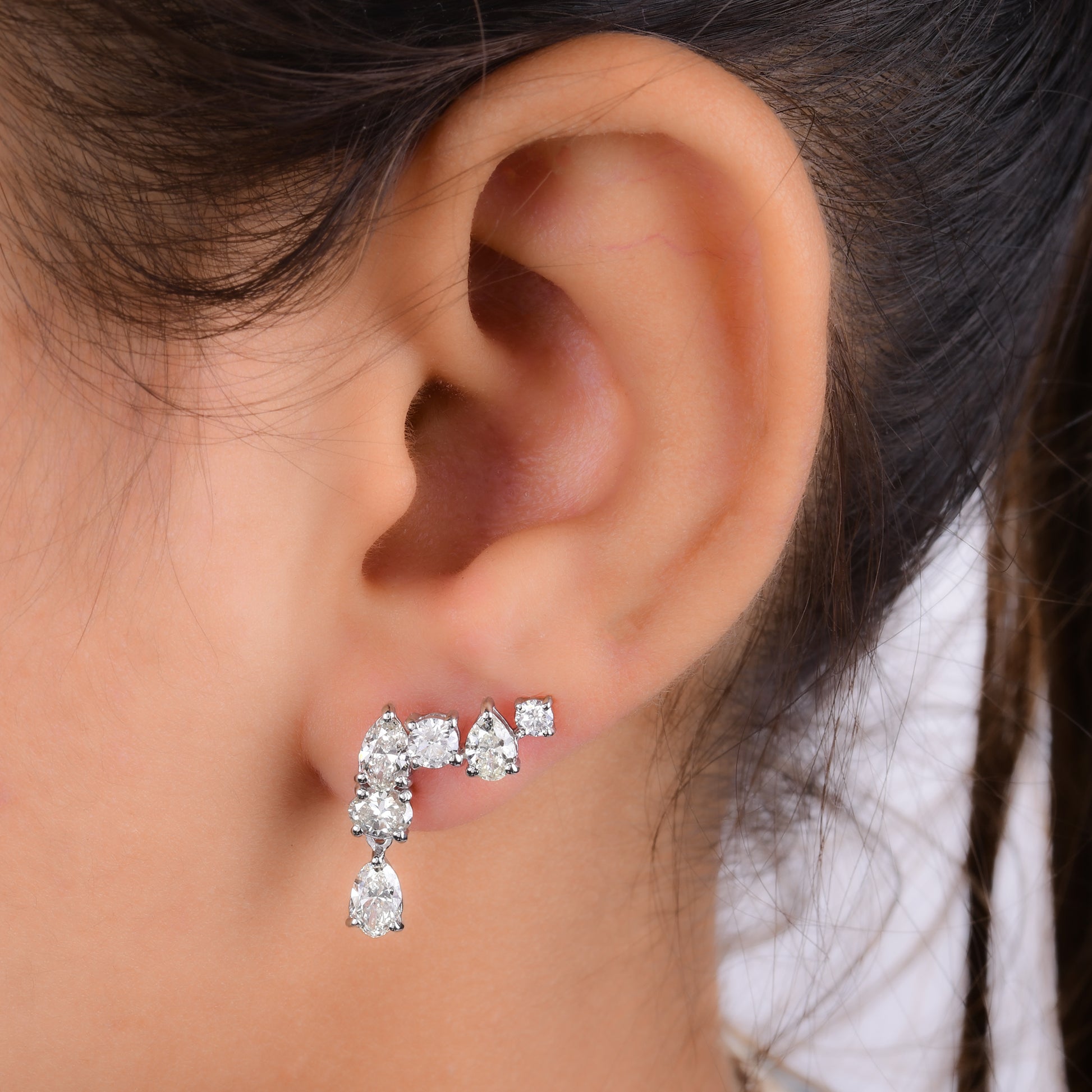 Luxe Multi Shape Fine Gold Diamond Prong Set Push Back Drop Earrings