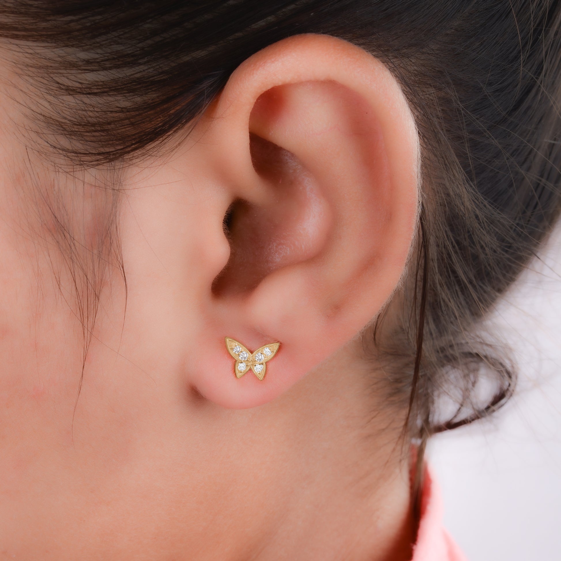 Dainty Minimalist Round Cut Diamond Butterfly Stud Earrings For Women