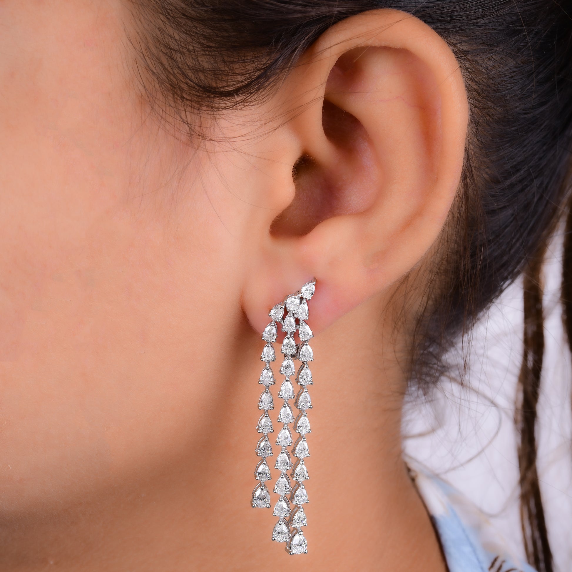 Statement Long Dangling Pear Cut 4.90Ct Natural Diamond Drop Earrings