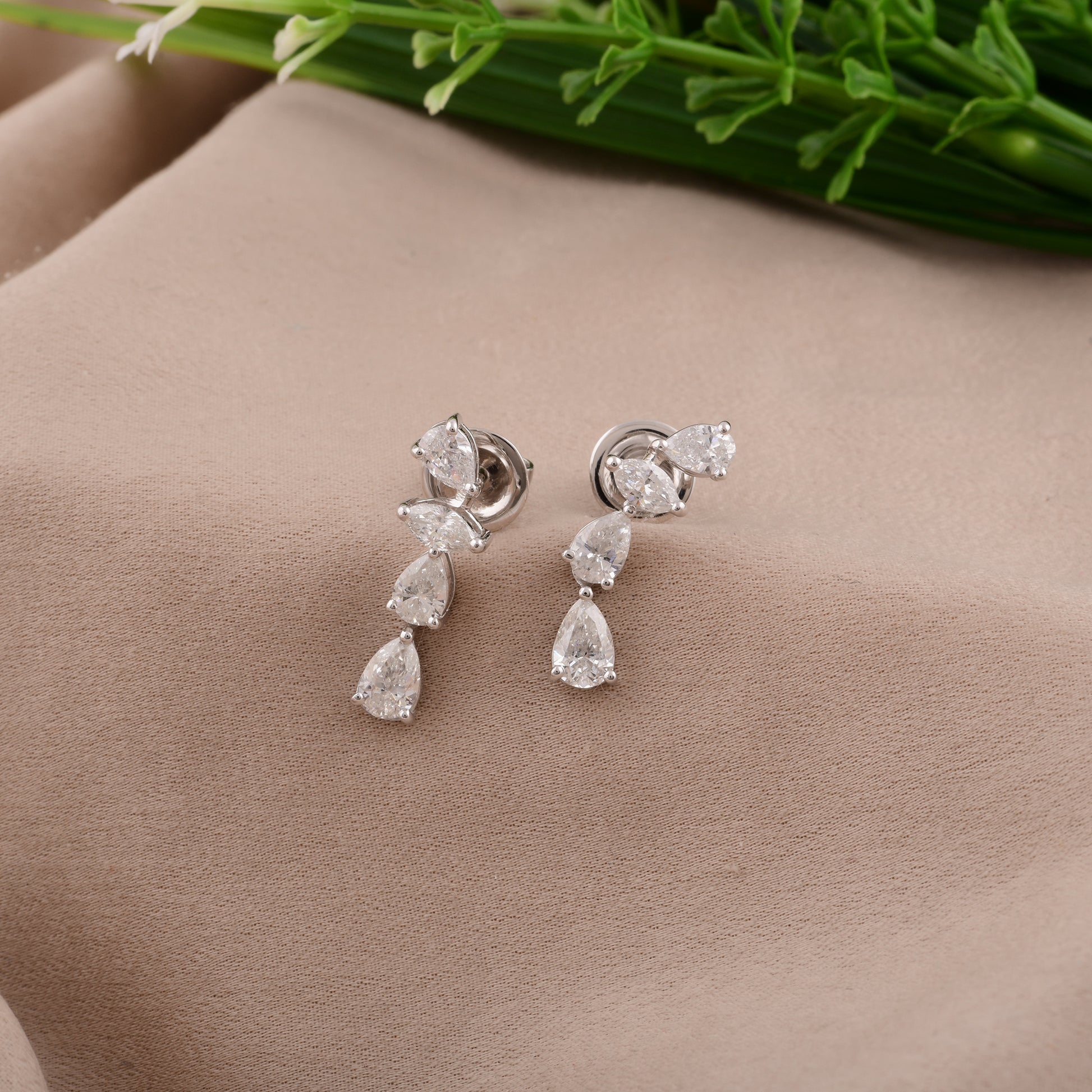 Linear Mixed Cut 1.86Ct Natural Diamond Drop Stud Anniversary Earrings