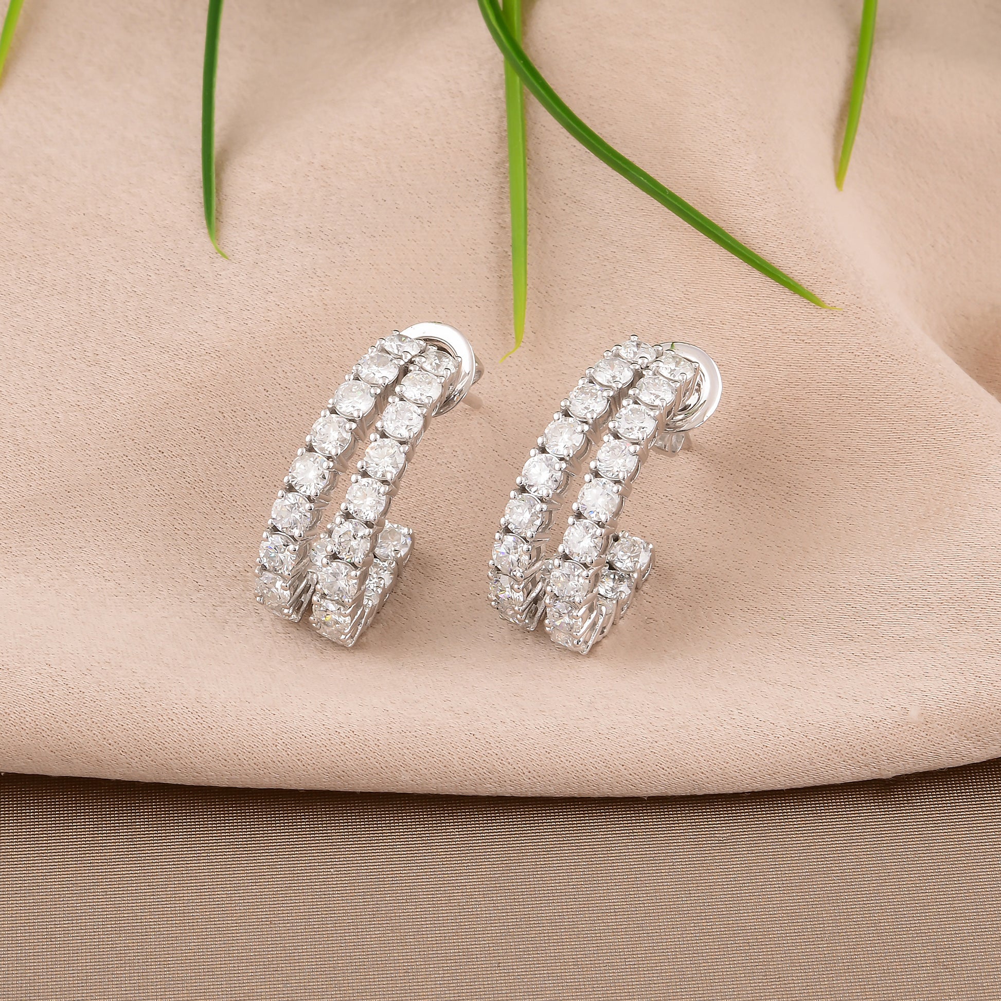 4.15 Carat Natural Round Diamond Solid Gold Half Hoop Earrings