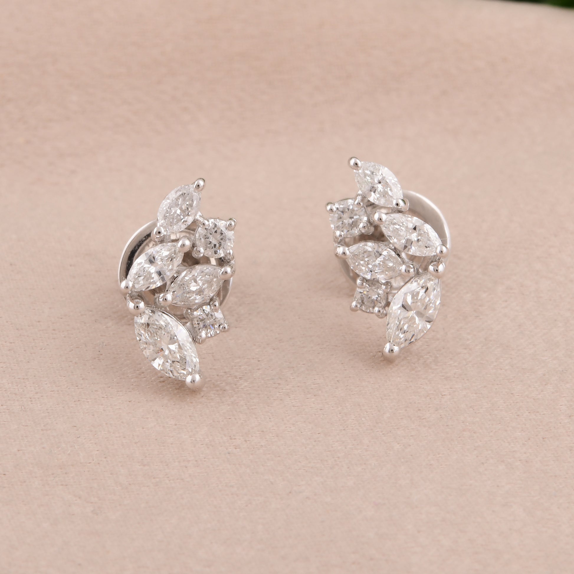 Dainty Marquise Cut Real Diamond Push Back Stud Everyday Gold Jewelry