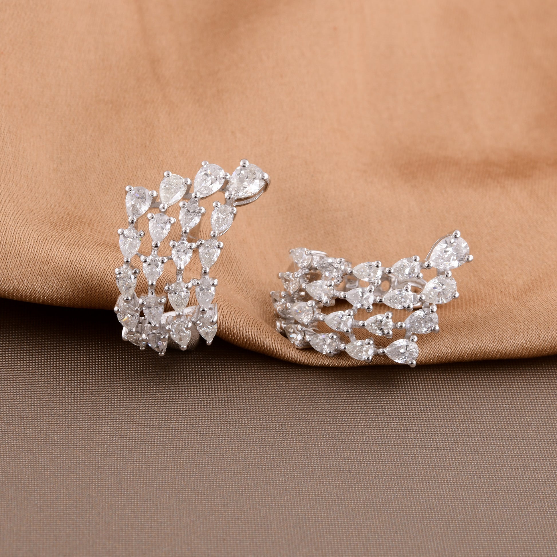 Statement Triple Row 2.26Ct Natural Diamond Clip-On Cluster Earrings