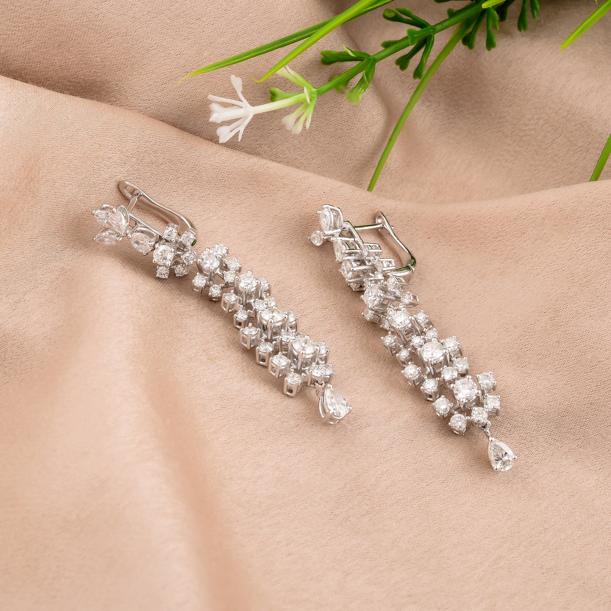 3.96 Ct SI/HI Natural Multi Cut Diamond Drop Dangle Earrings