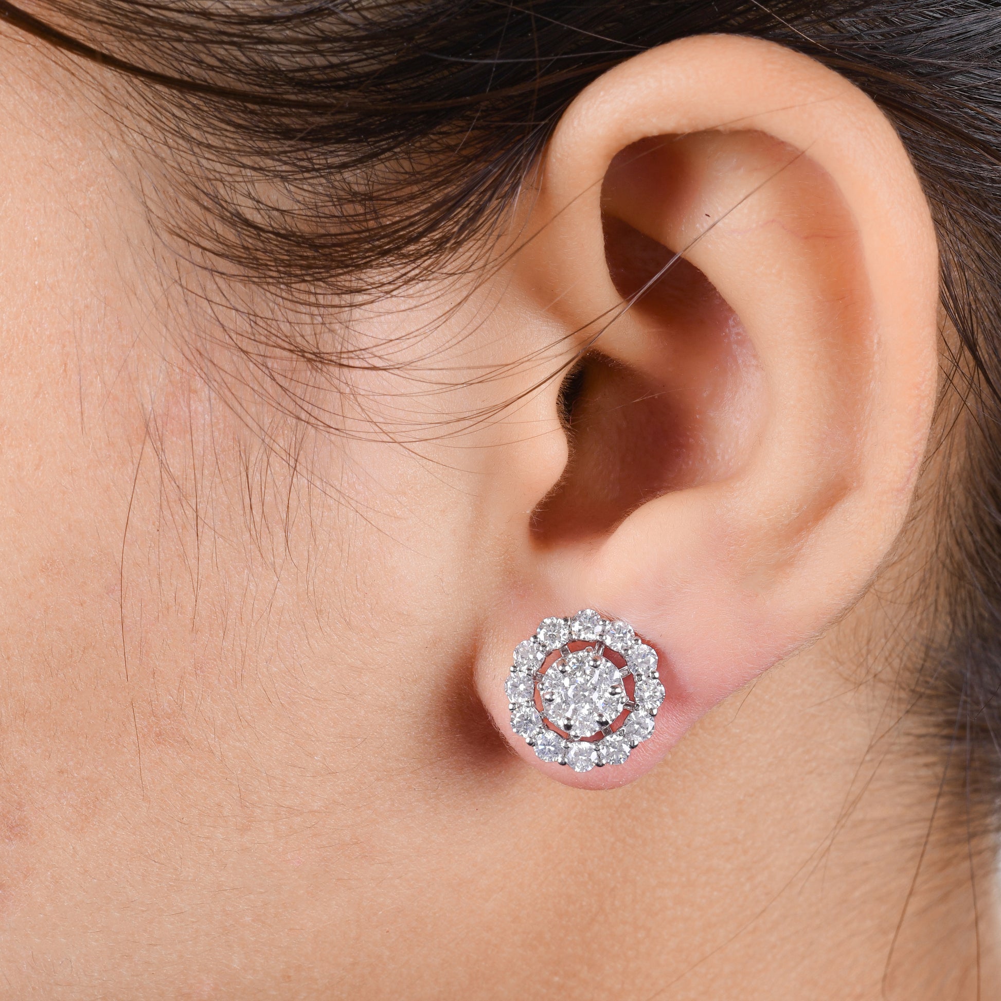 1.88 Ct. Round Diamond Cluster Studs Earrings Perfect for Anniversary