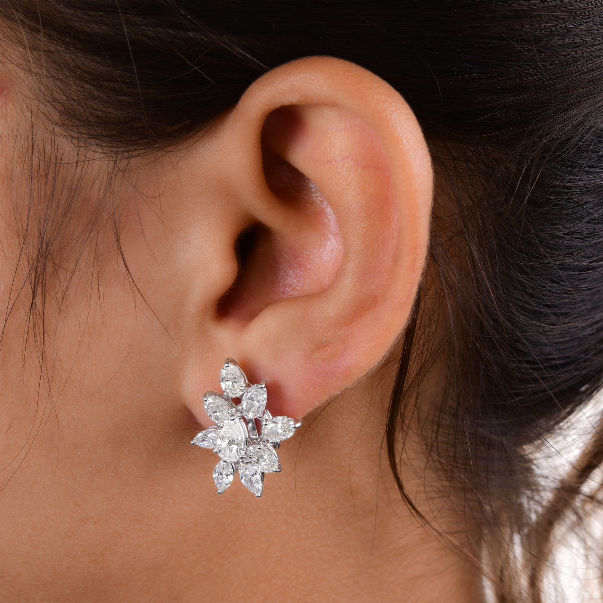 Dainty Mixed Cut 5.00Ct. Natural Diamond Gold Cluster Stud Earrings