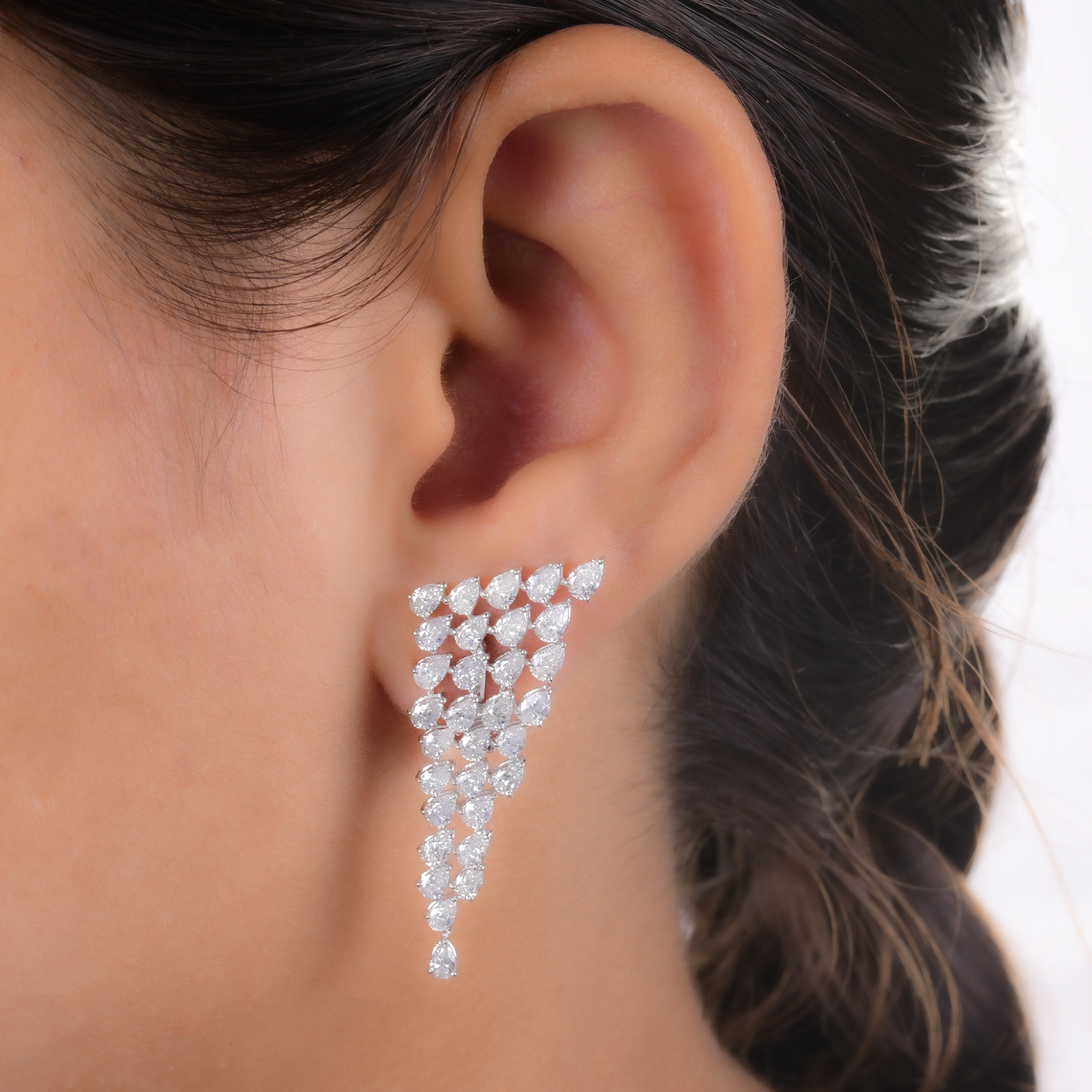 Sparkling Multi Tier Pear Cut 4.81Ct. Diamond Gold Drop Wedding Earrings