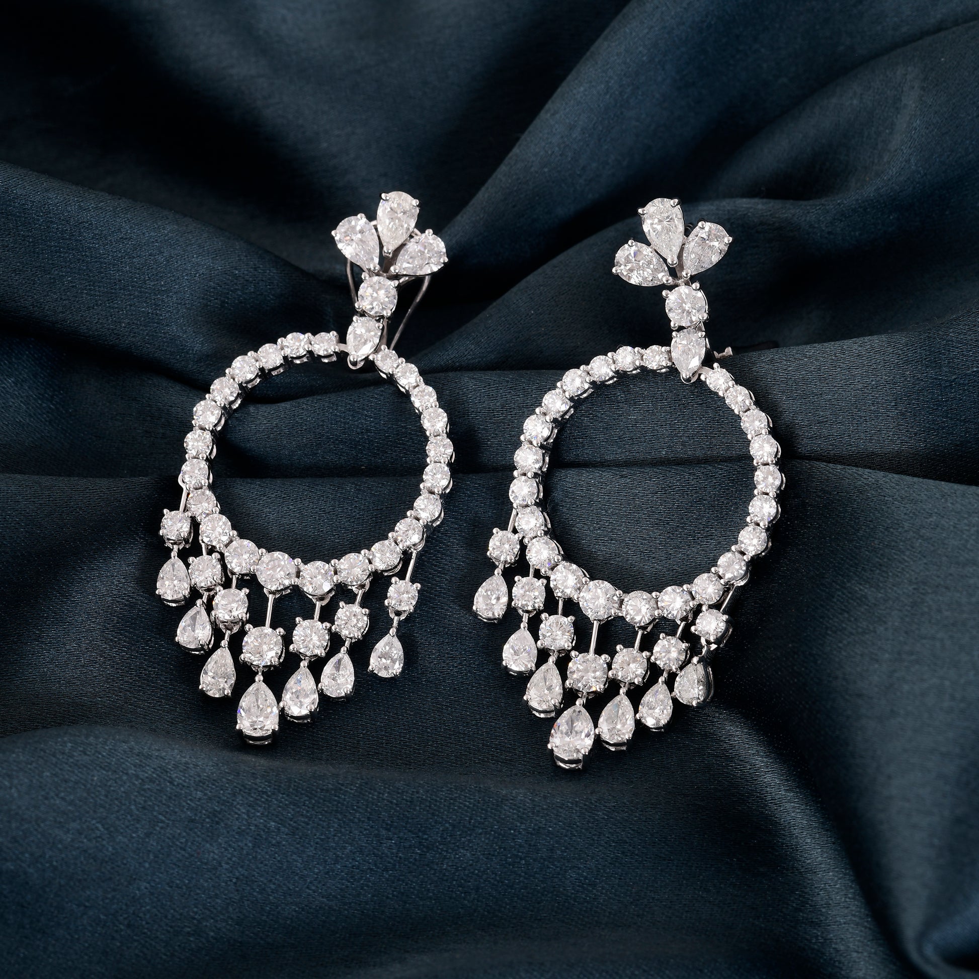 9.75Carat Pear & Round Cut Natural Diamond Chandelier Dangle Drop Wedding Earrings