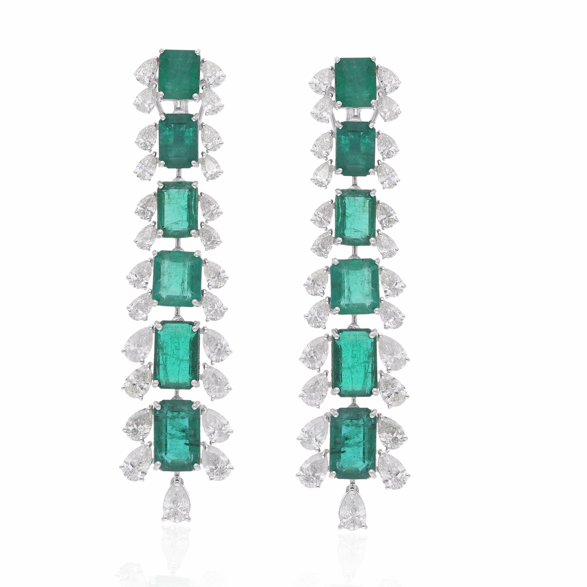 20.82Tcw Fine Gold Certified Zambian Emerald SI/H Diamond Dangle Earrings