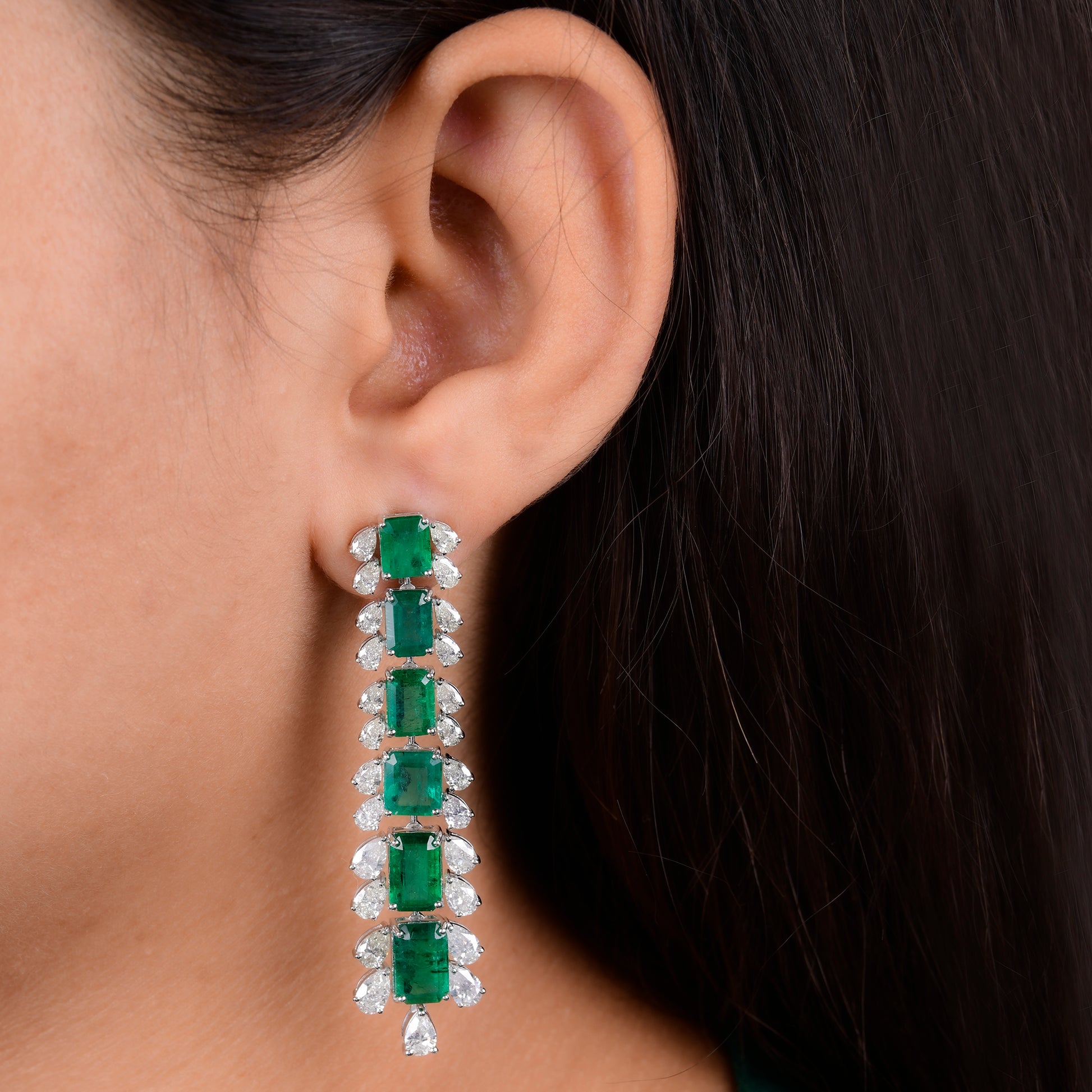 20.82Tcw Fine Gold Certified Zambian Emerald SI/H Diamond Dangle Earrings