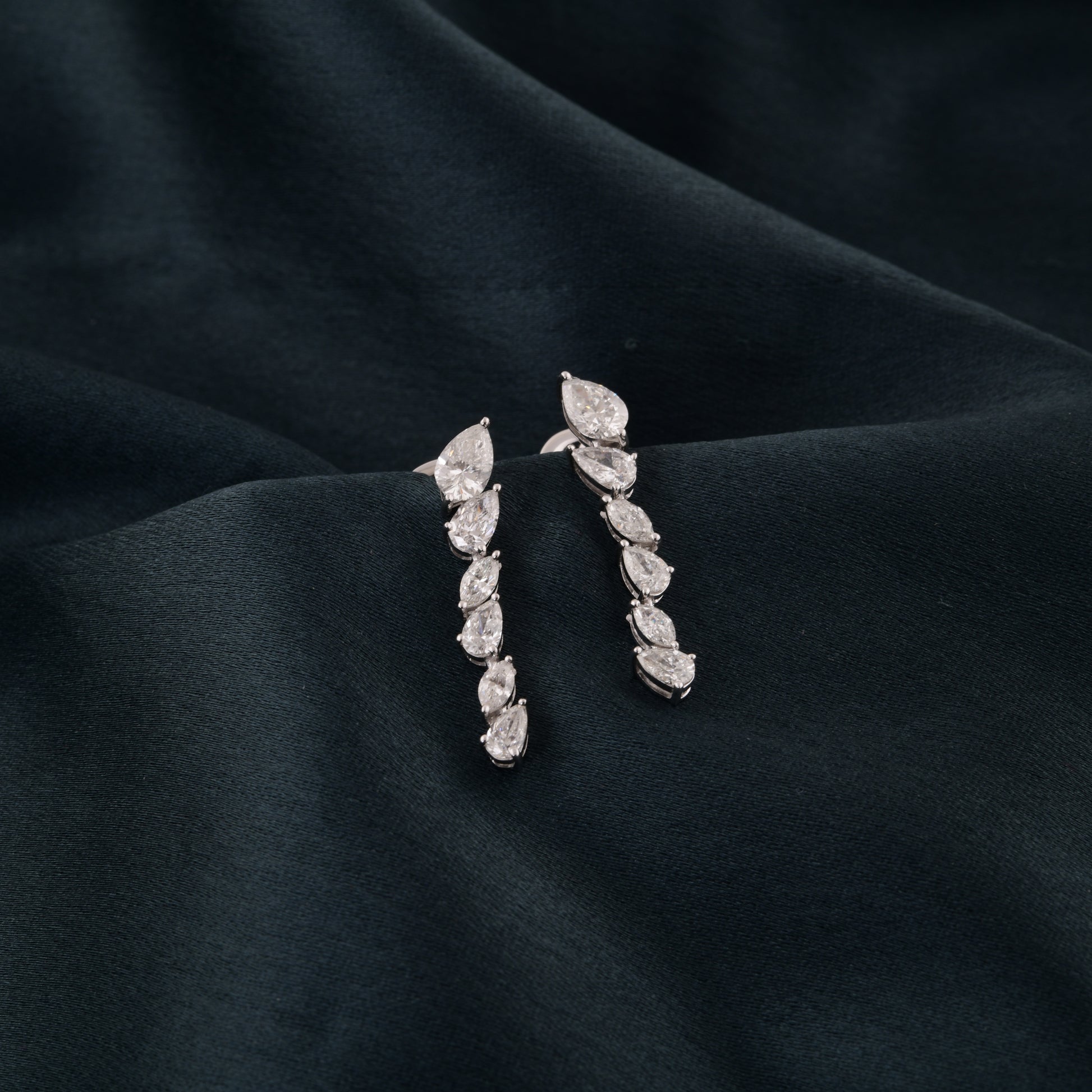 Exquisite Pear Marquise Cut Diamond Drop Gold Earrings