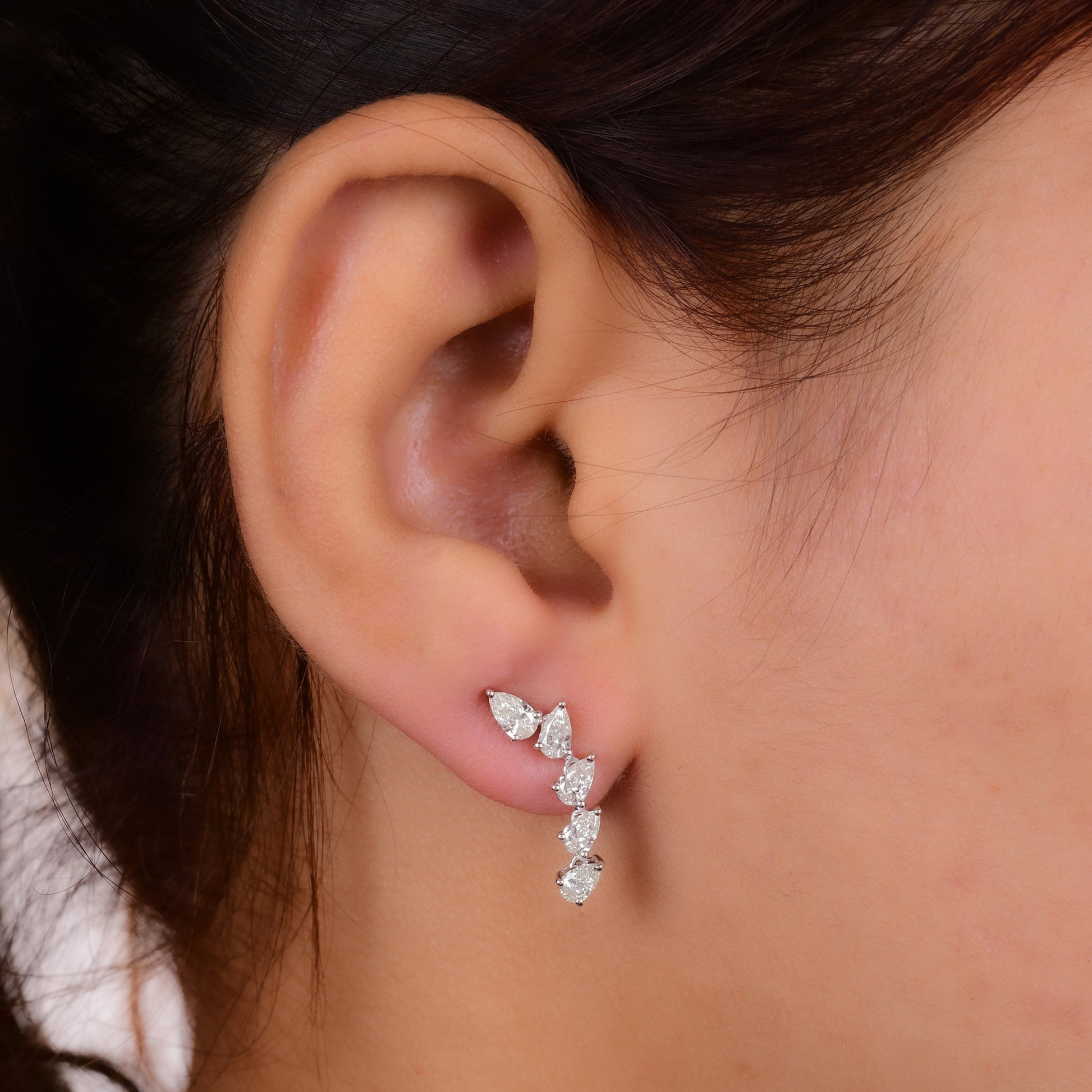 Delicate Pear Cut 1.31 Carat Diamond Gold Drop Earrings