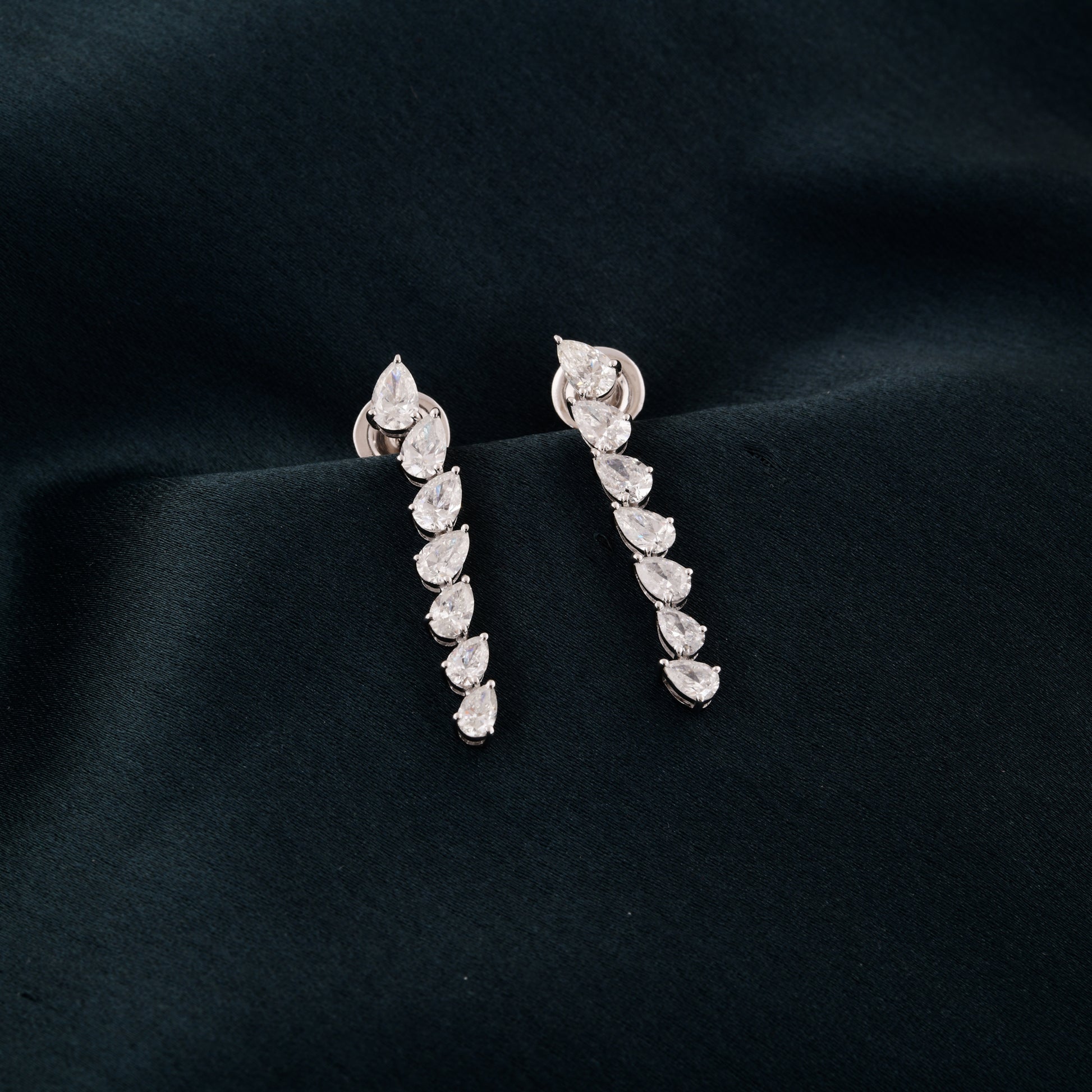 Pear Cut 2.51 Carat Real Diamond Fine Gold Drop Earrings