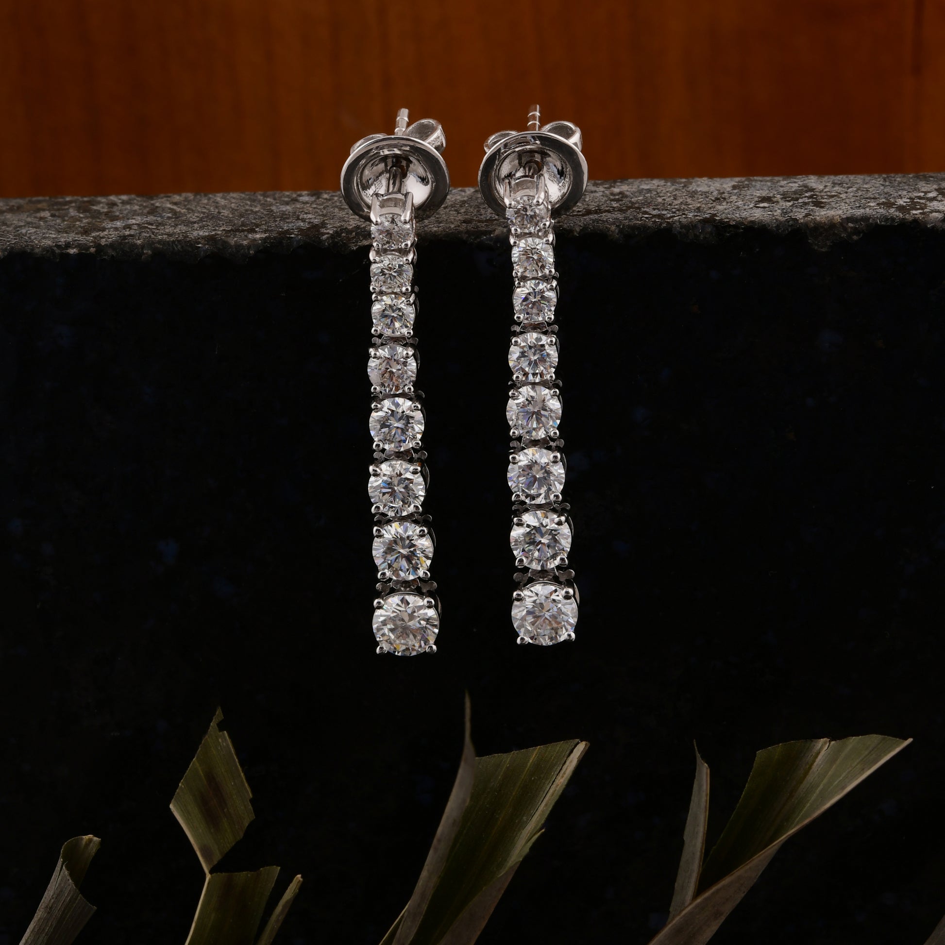 2.62 Ct Natural SI/HI Round Cut Diamond Drop Dangle Gold Earrings