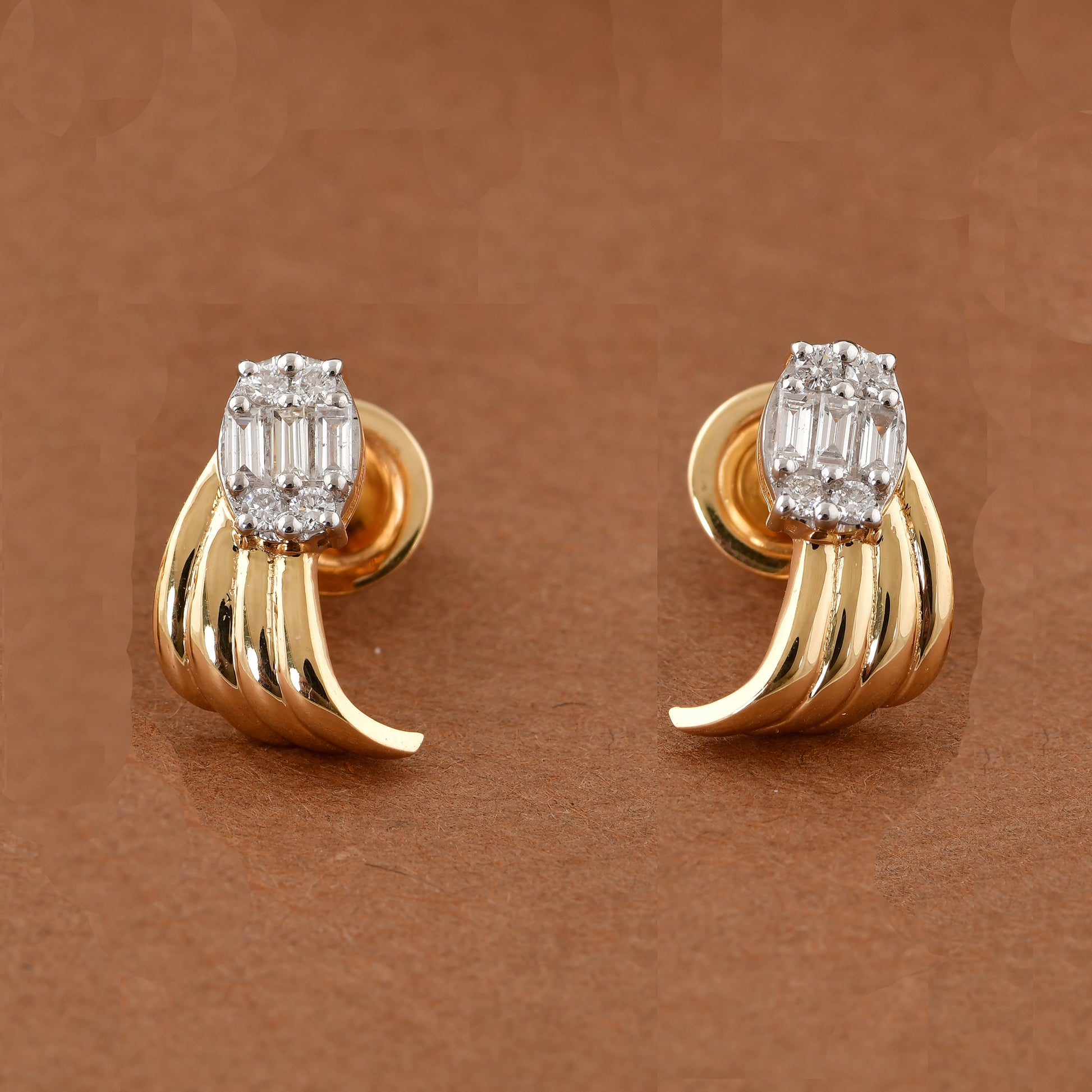 Handmade Multi Cut Natural Diamond Stud Earrings In Fine Gold