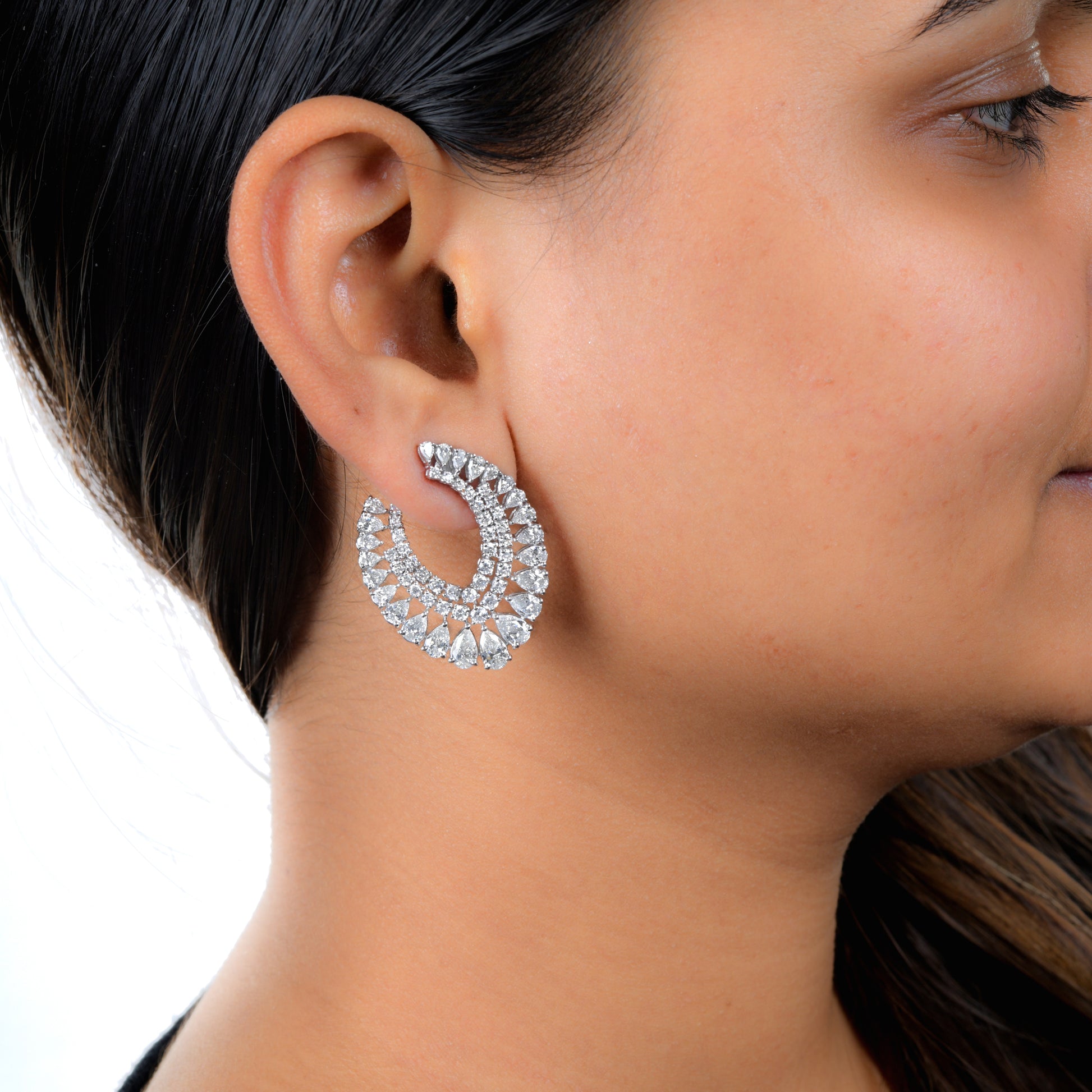 8.24Ct Round Pear Cut Natural Diamond Anniversary Hoop Earrings In Solid Gold